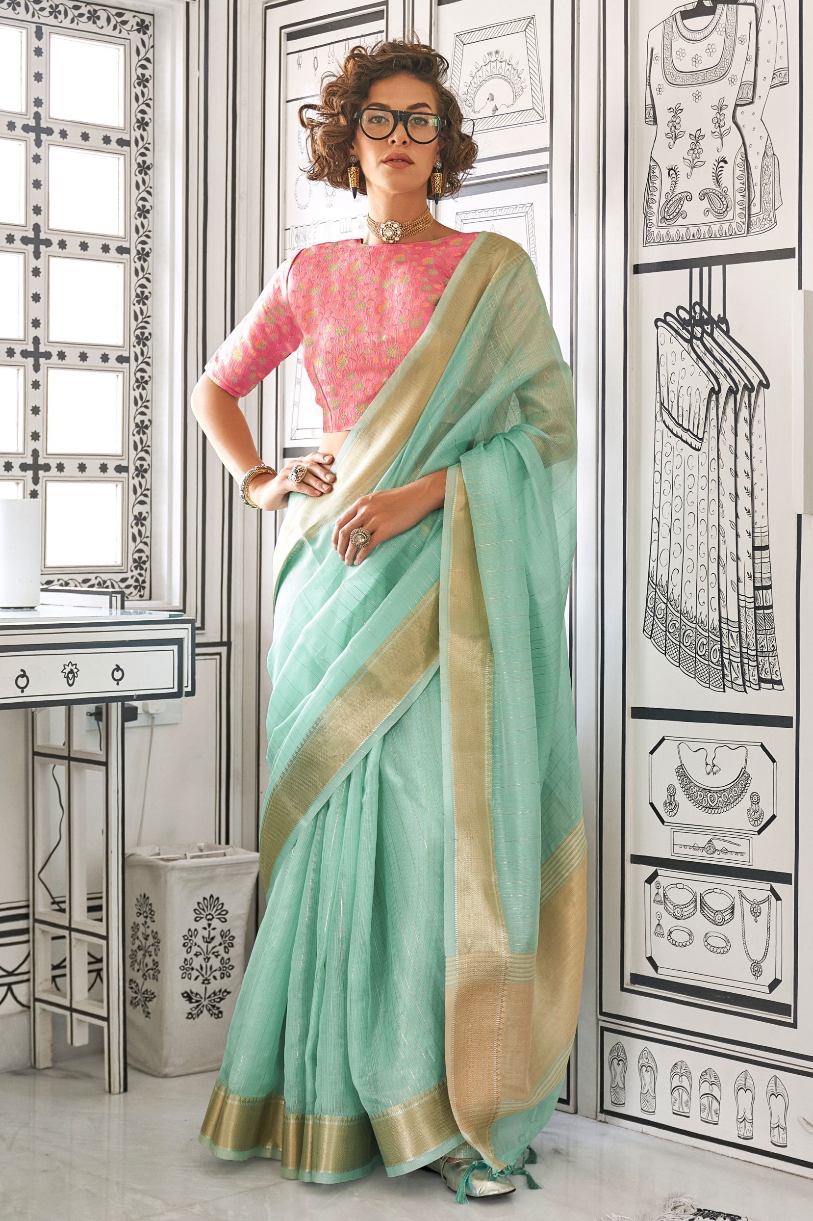 blue-woven-chiffon-saree-zb132264_1_SareeButa.com