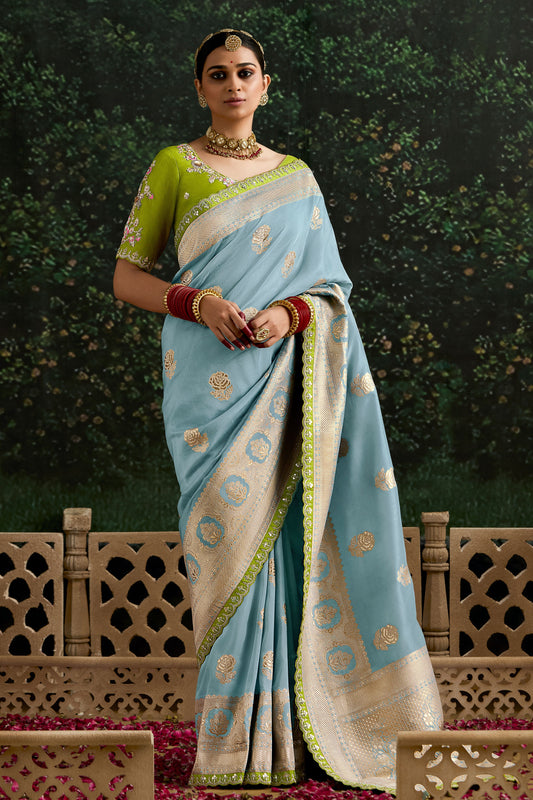 Blue Woven Organza Silk Saree-ZB133217_1_SareeButa.com