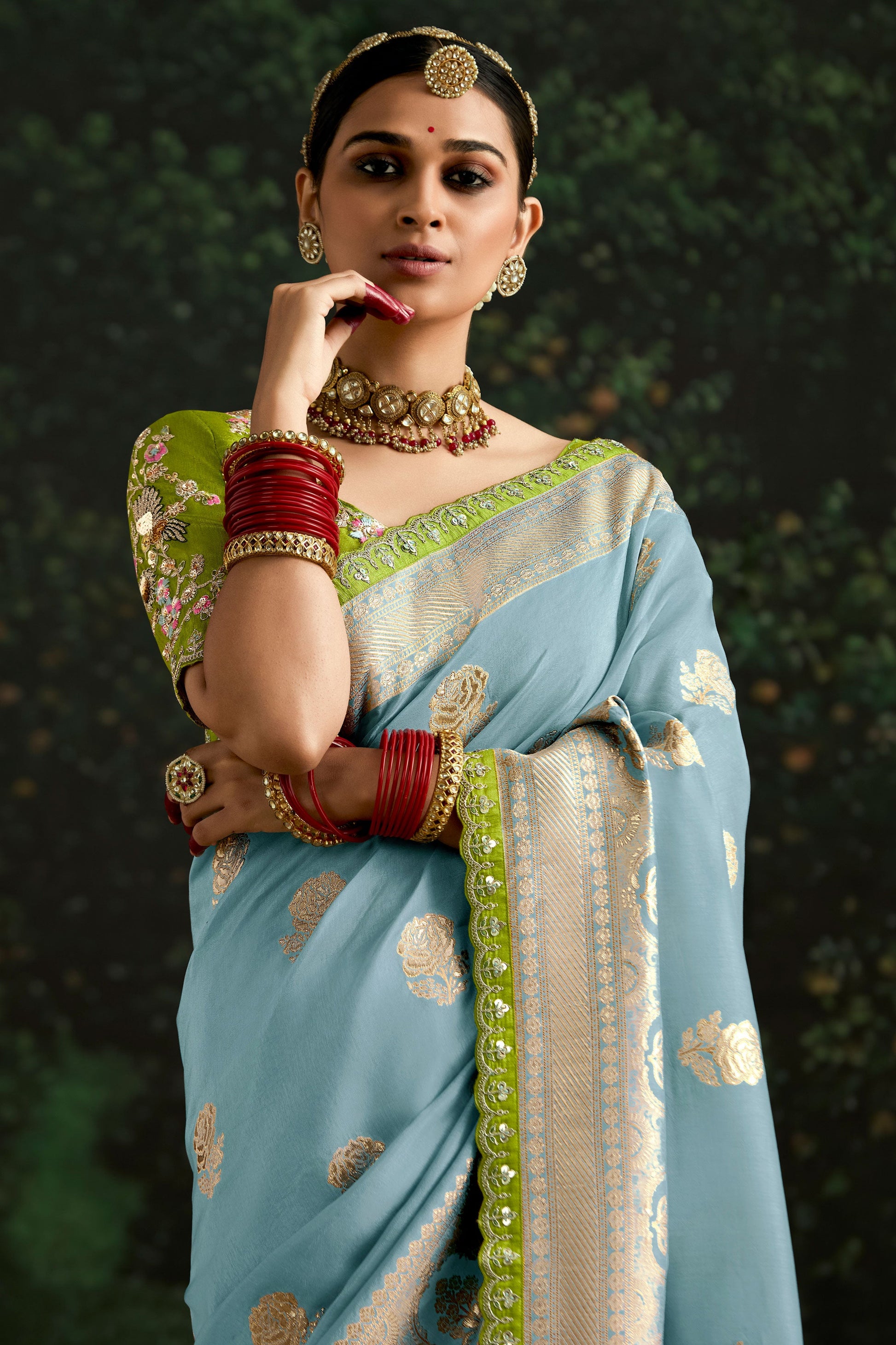 Blue Woven Organza Silk Saree-ZB133217_2_SareeButa.com