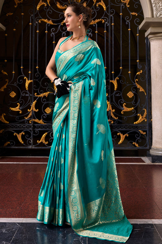 Blue Woven Satin Crepe Saree-ZB133071_1_SareeButa.com