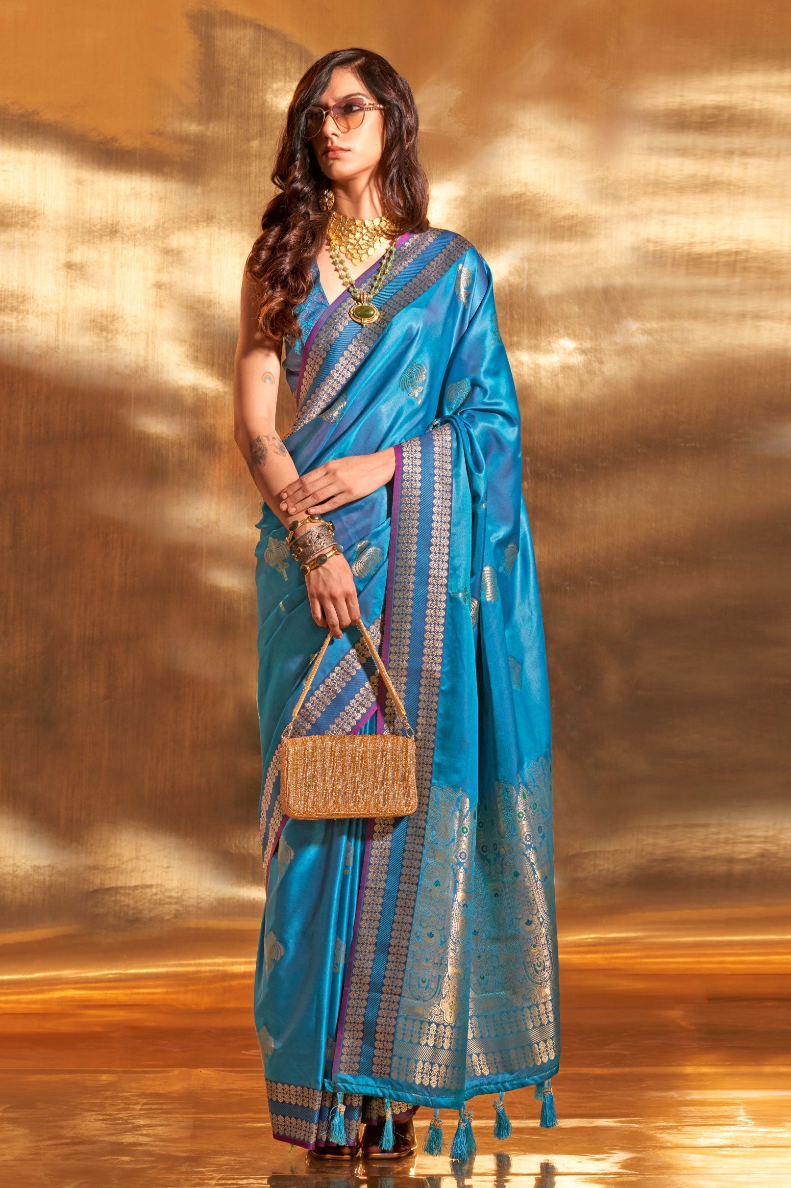 Blue Woven Design Silk Saree