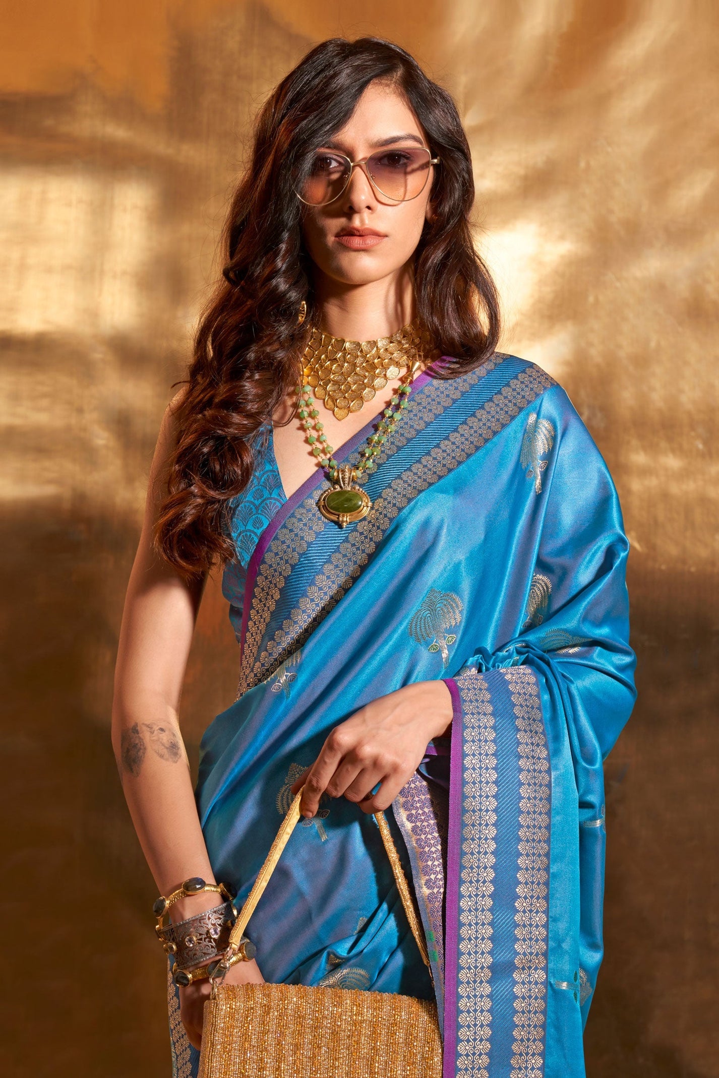 Blue Woven Silk Saree