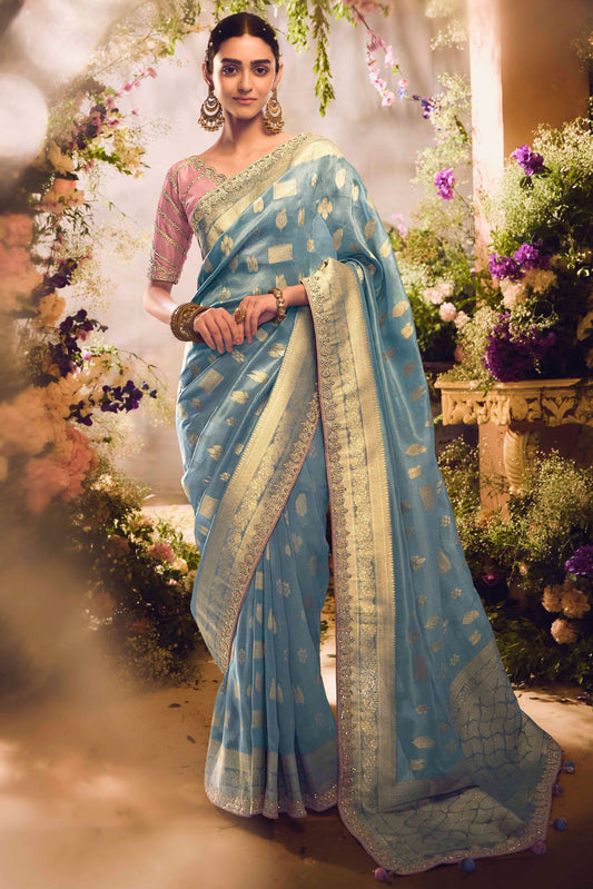 Blue Woven Zari Work Silk Saree-ZB133266_1_SareeButa.com