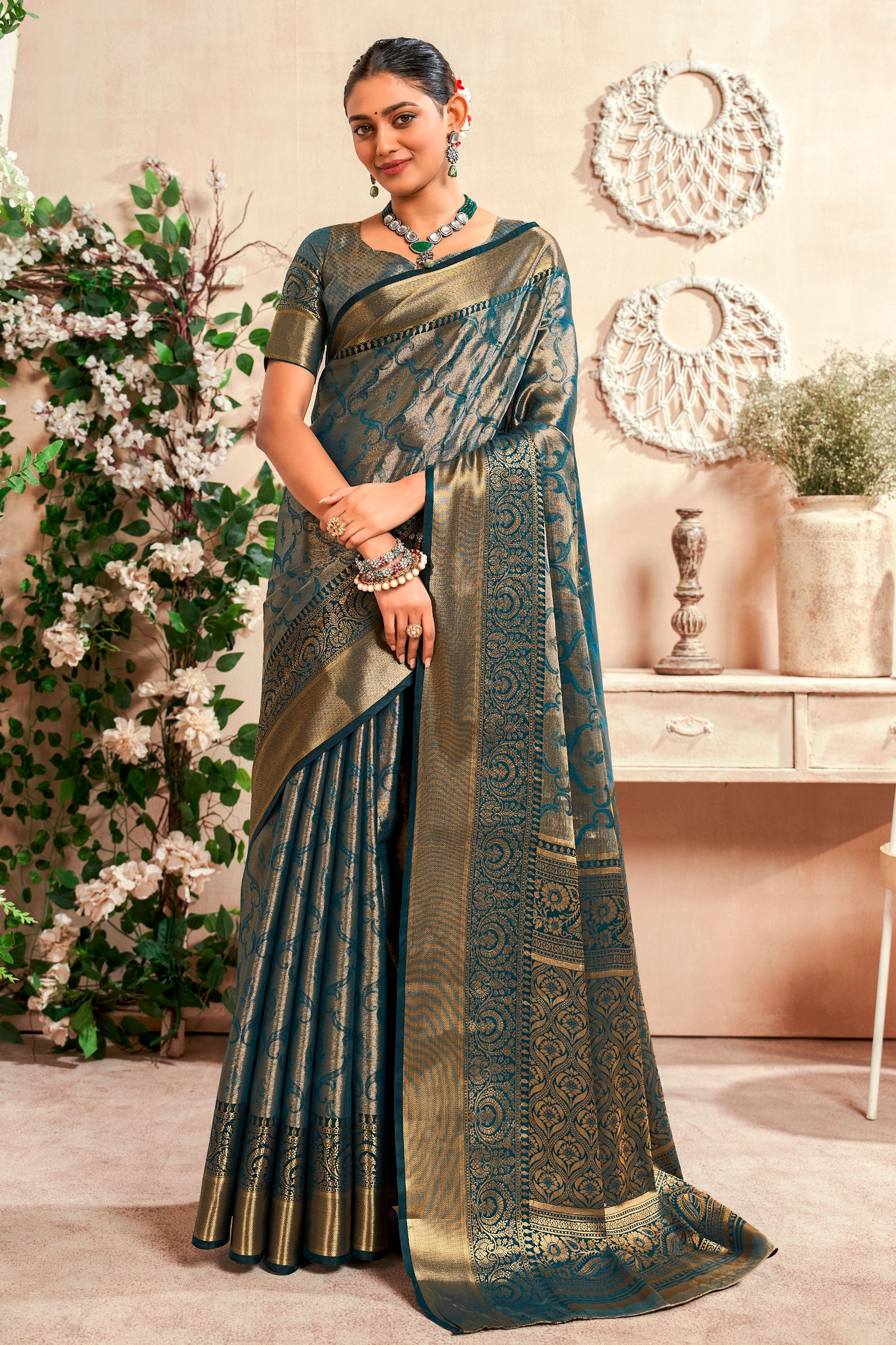 Blue Zari Work Silk Saree-ZB133063_1_SareeButa.com