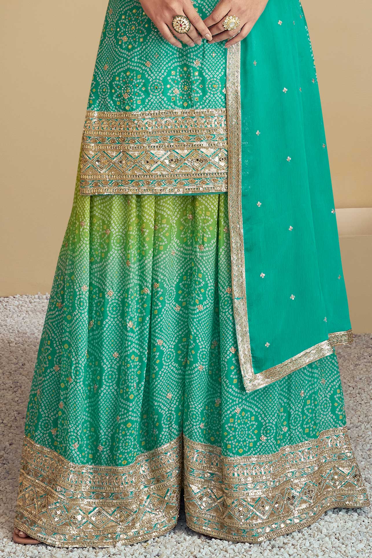 Blue & Green Embroidered Chinon Palazzo Suit-SS227_3_SareeButa.com
