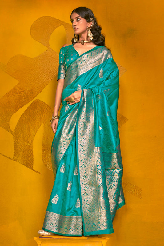 Blue 2-Tone Zari Weaving Silk Saree-ZB134062_1_SareeButa.com