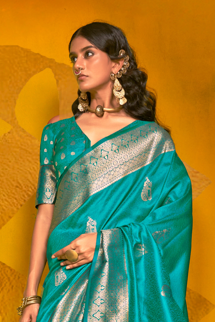 Blue 2-Tone Zari Weaving Silk Saree-ZB134062_2_SareeButa.com