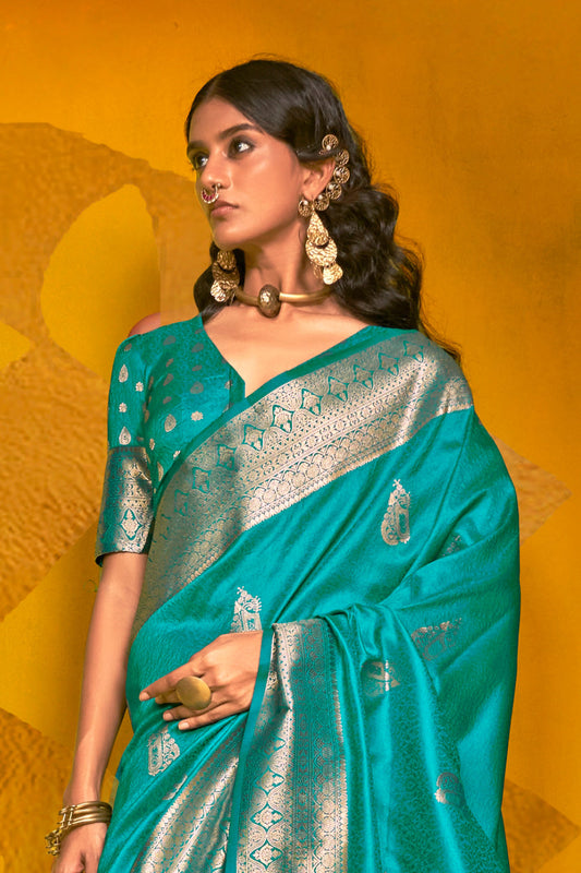 Blue 2-Tone Zari Weaving Silk Saree-ZB134062_2_SareeButa.com