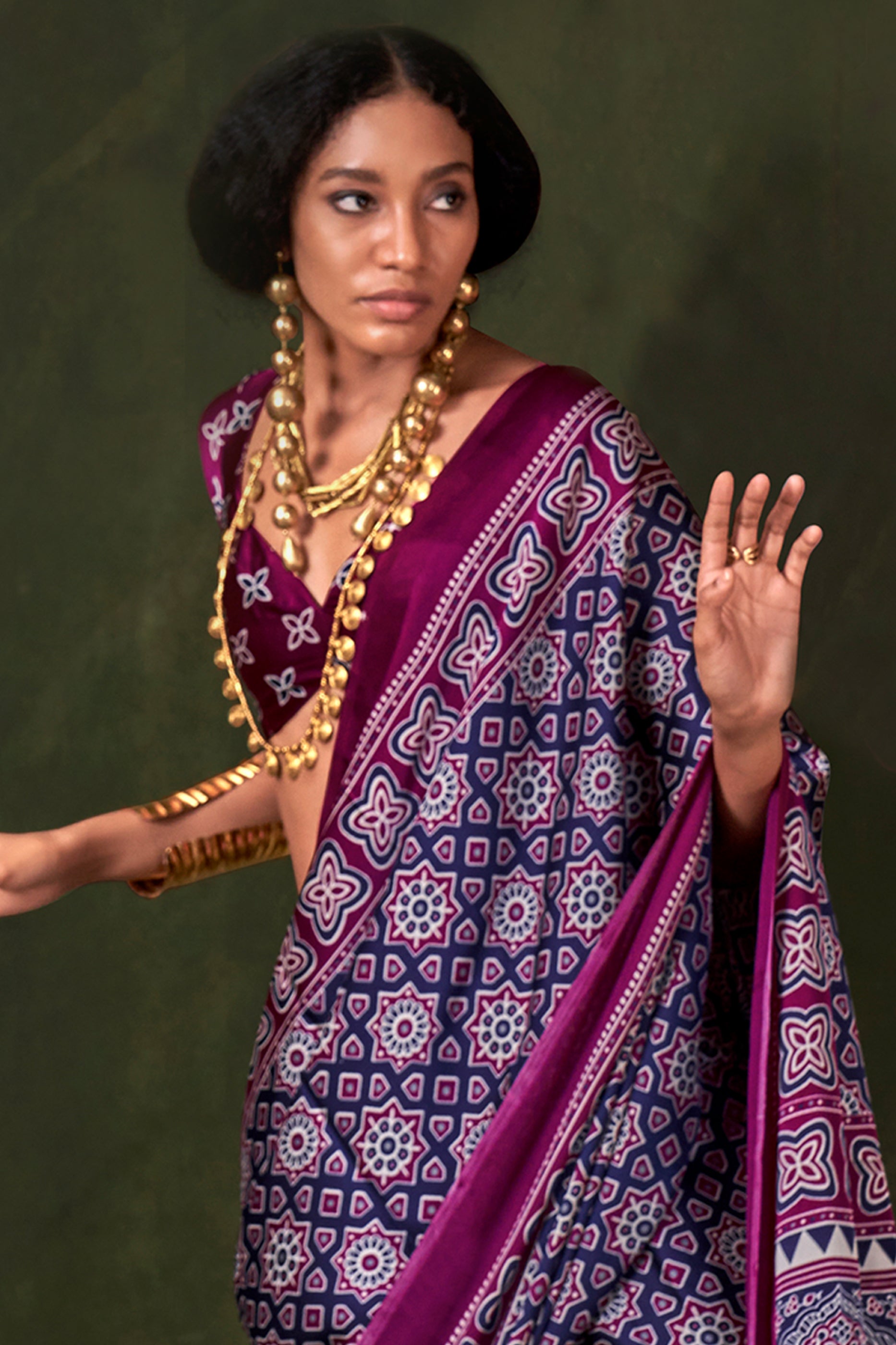 Blue Ajarakh Print Satin Crepe Saree-SAR12410_3_SareeButa.com