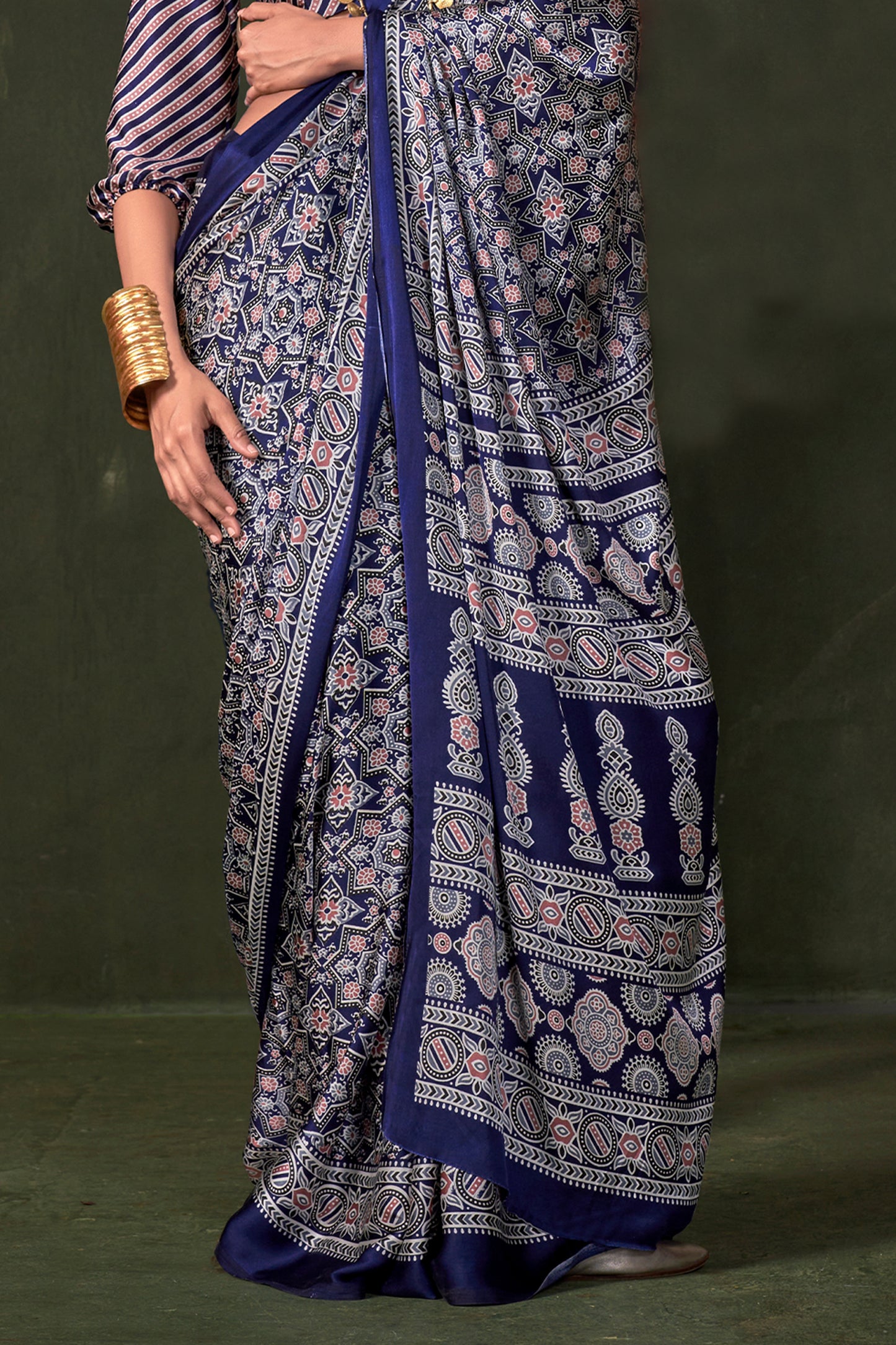 Blue Ajarakh Print Satin Crepe Saree-SAR12414_4_SareeButa.com
