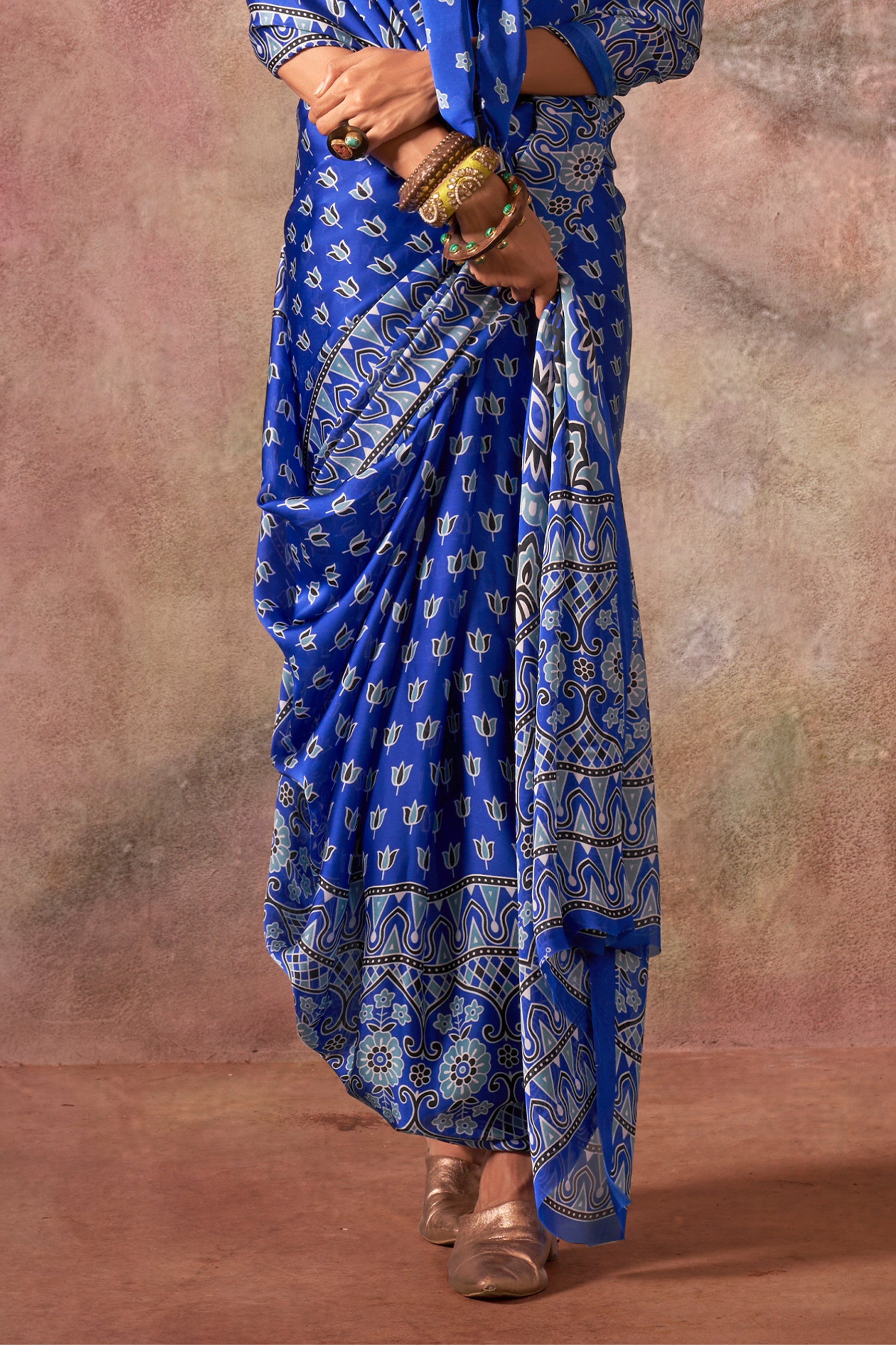 Blue Ajarakh Print Satin Georgette Saree-SAR12427_4_SareeButa.com