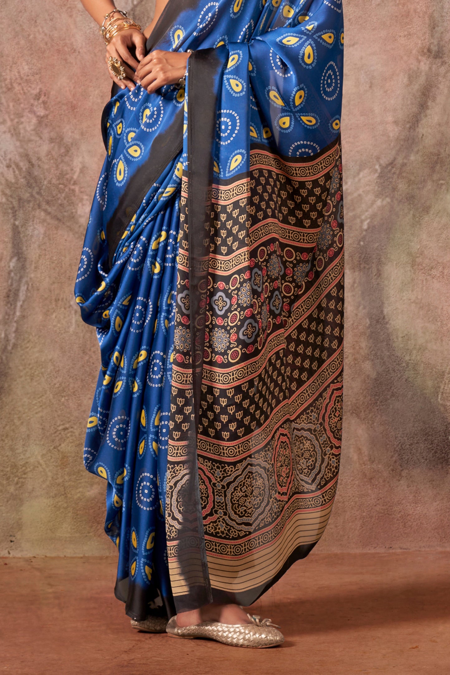 Blue Ajarakh Print Satin Georgette Saree-SAR12430_4_SareeButa.com