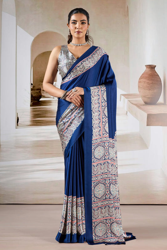Blue Ajrakh Print Satin Saree-SAR11482_1_SareeButa.com