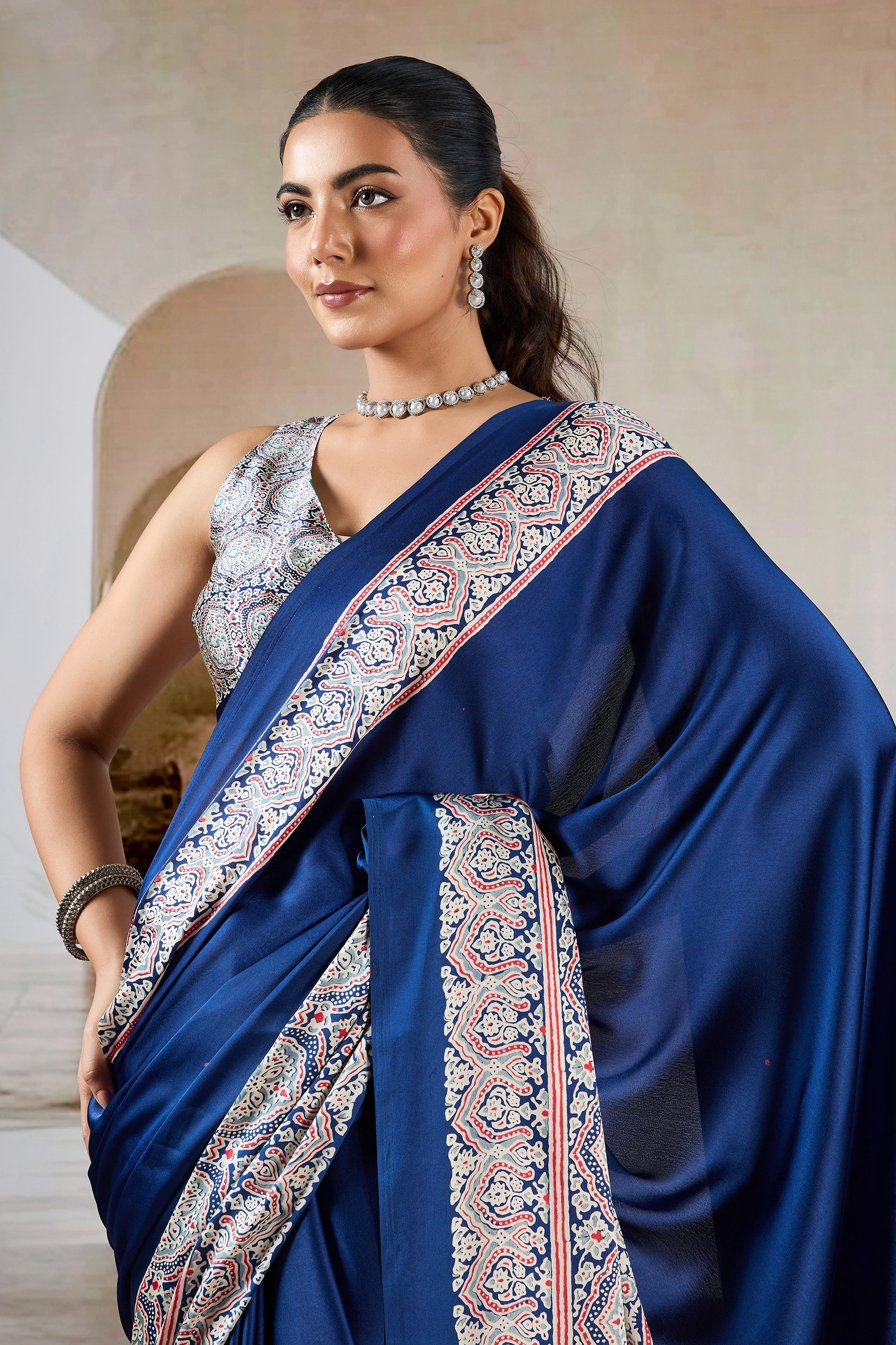 Blue Ajrakh Print Satin Saree-SAR11482_2_SareeButa.com