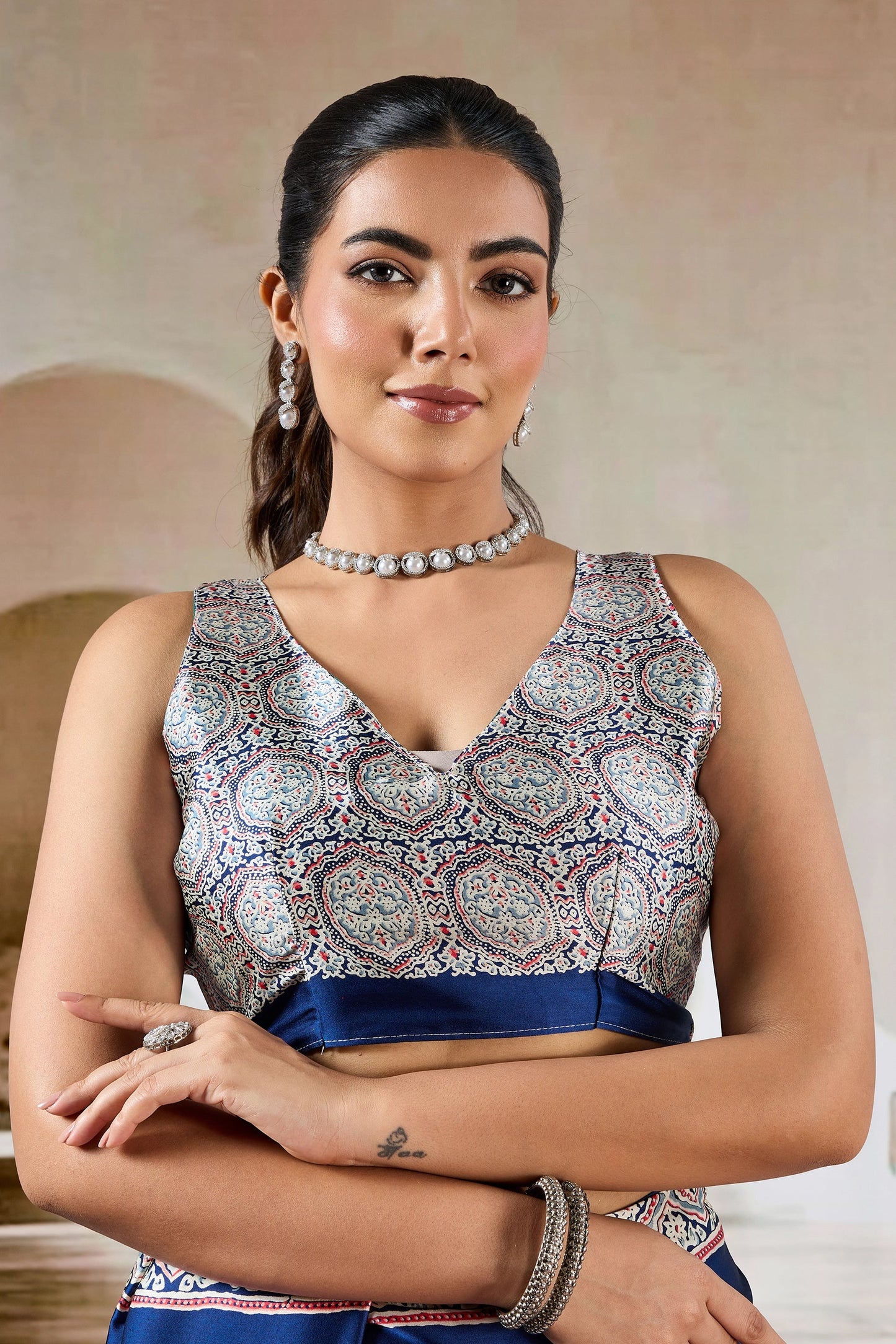 Blue Ajrakh Print Satin Saree-SAR11482_4_SareeButa.com