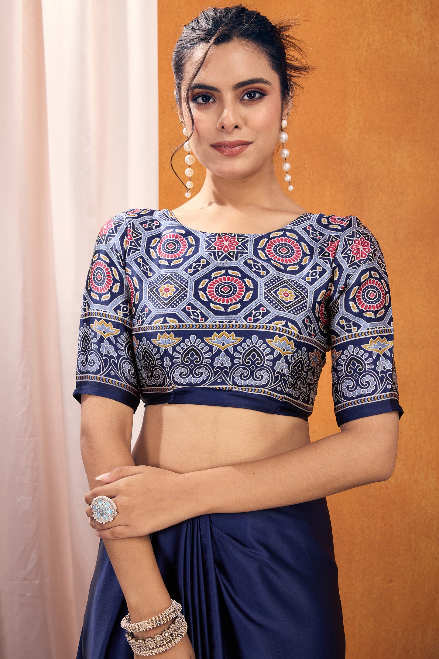 Blue Ajrakh Print Satin Saree-SAR11817_4_SareeButa.com
