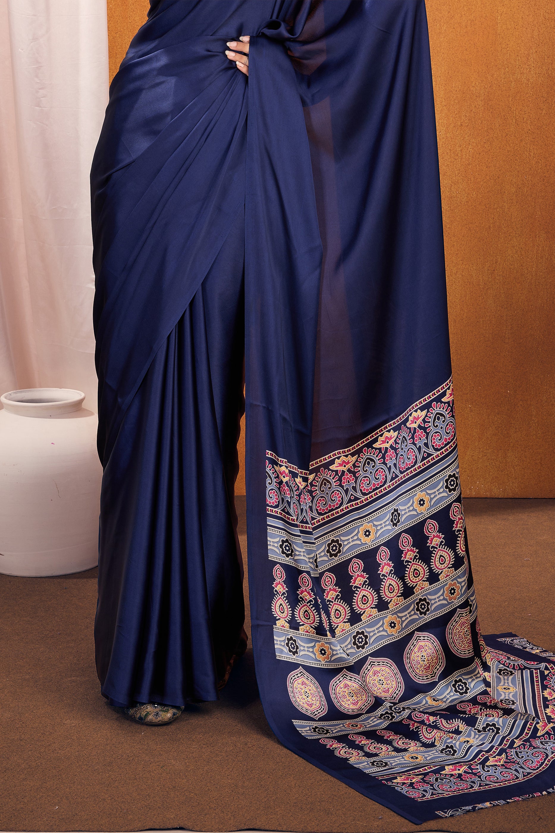 Blue Ajrakh Print Satin Saree-SAR11817_5_SareeButa.com