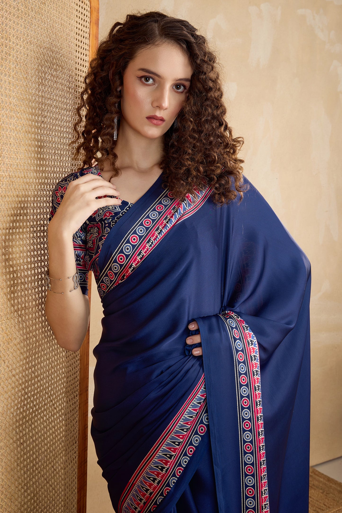 Blue Ajrakh Print Satin Saree-SAR11821_2_SareeButa.com