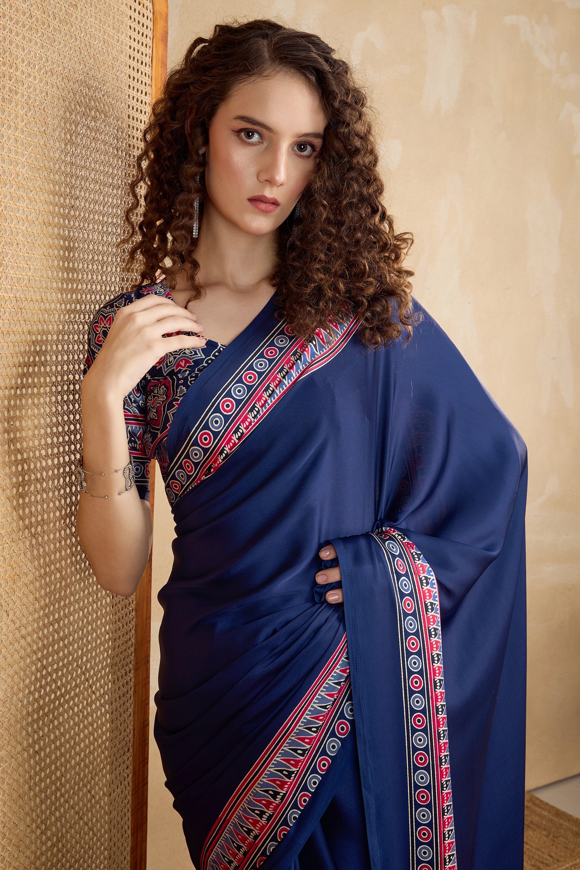 Blue Ajrakh Print Satin Saree-SAR11821_2_SareeButa.com