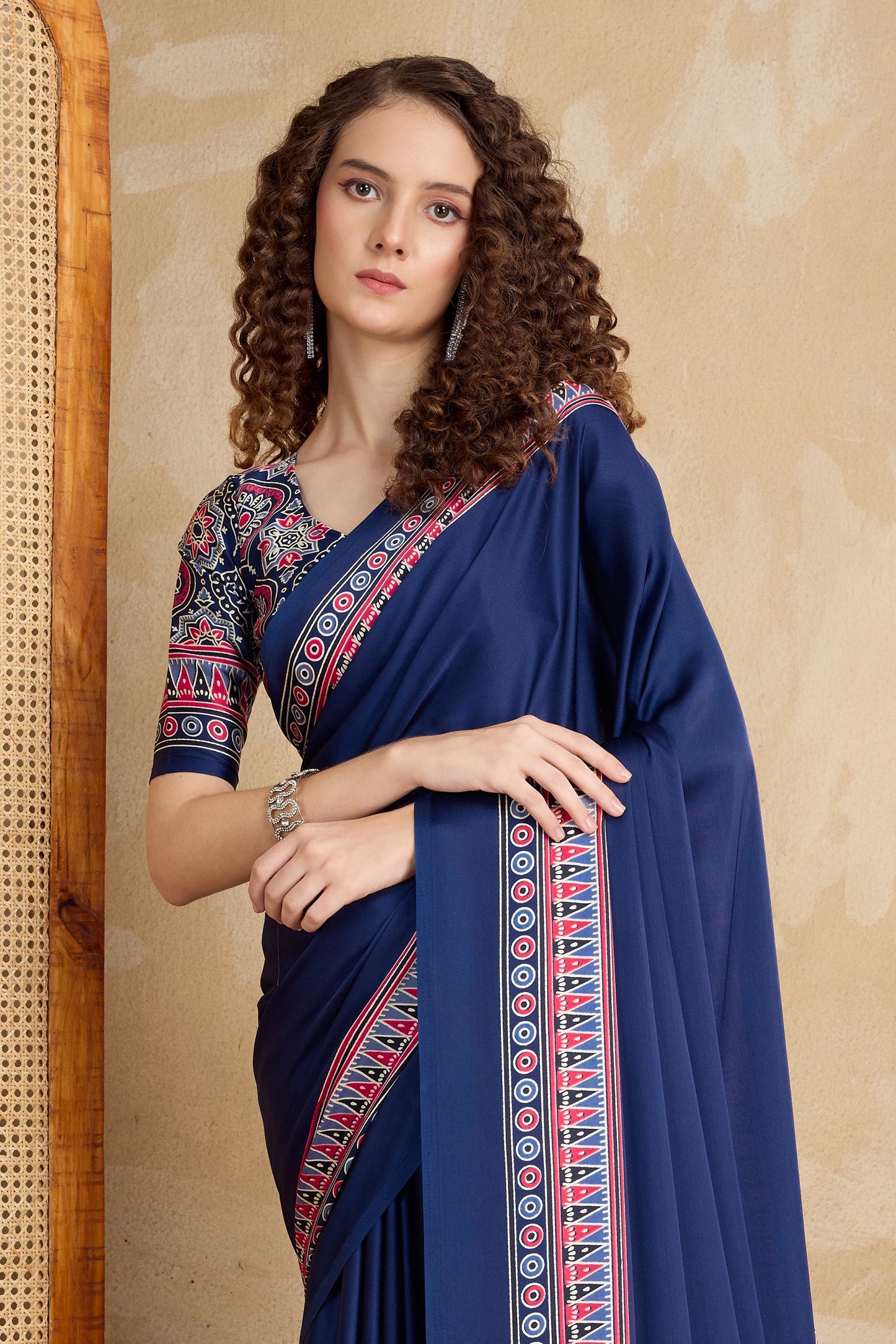 Blue Ajrakh Print Satin Saree-SAR11821_4_SareeButa.com