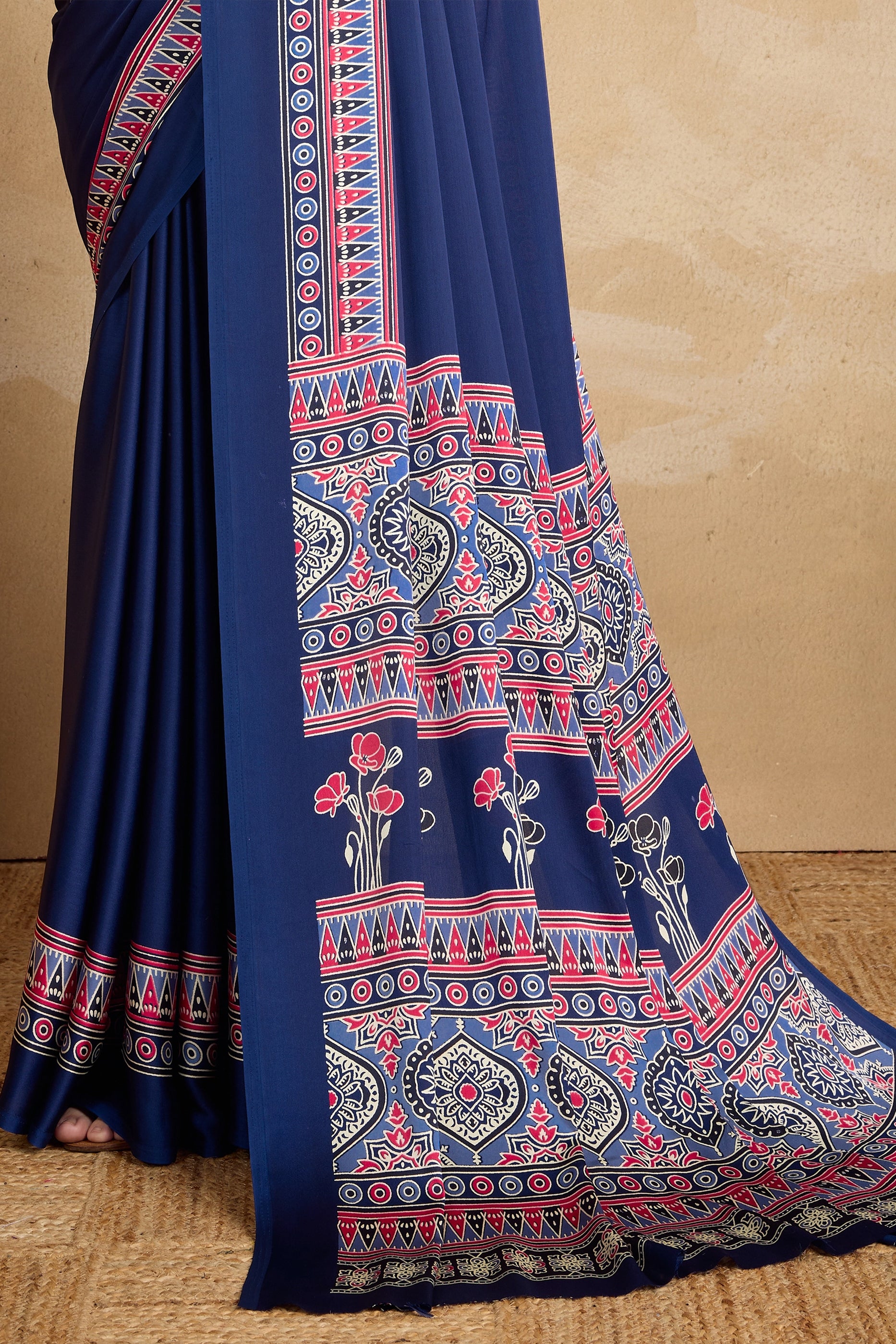 Blue Ajrakh Print Satin Saree-SAR11821_5_SareeButa.com