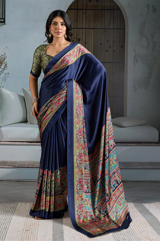 Blue Ajrakh Print Satin Saree-SAR11826_1_SareeButa.com