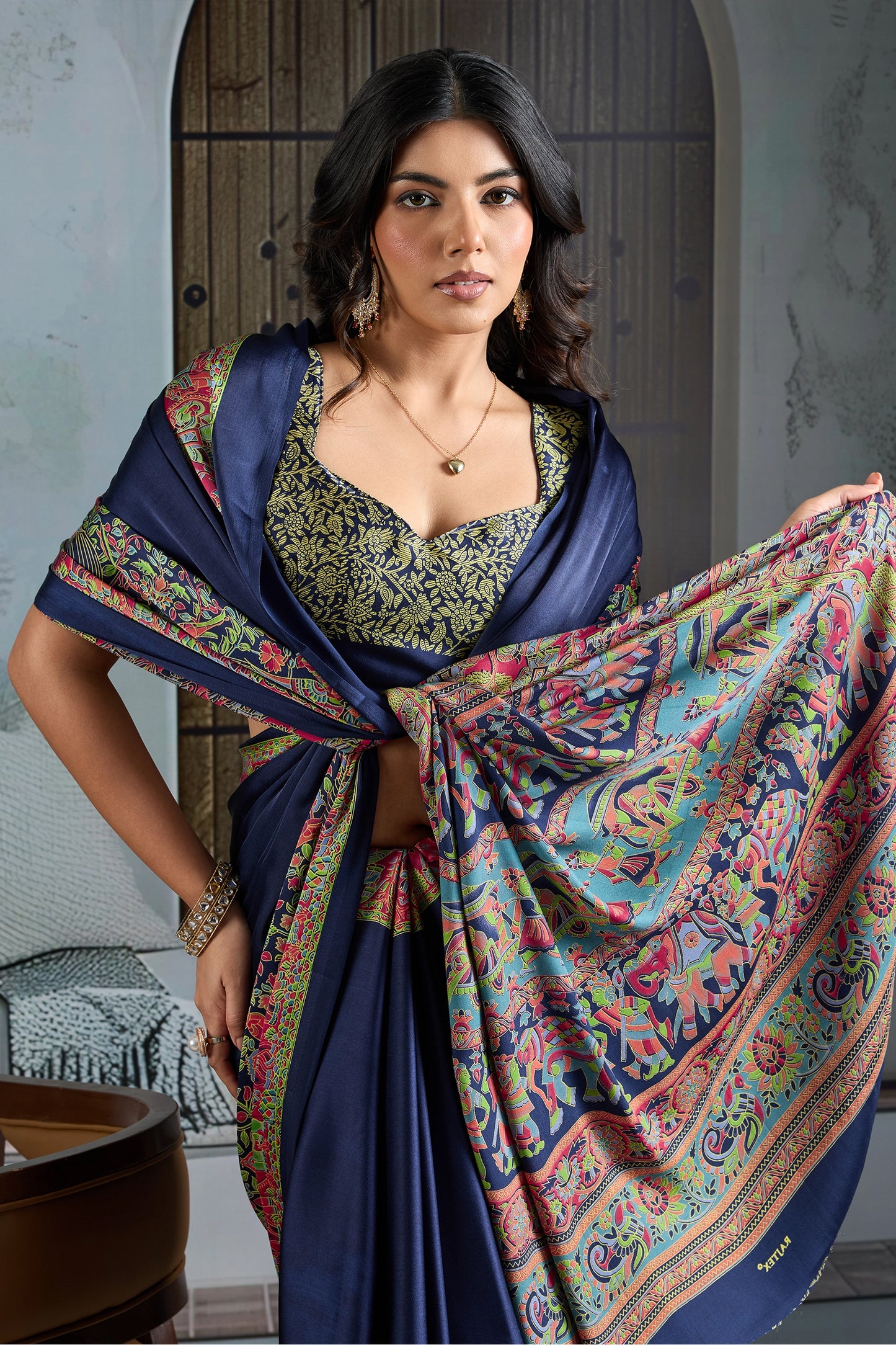 Blue Ajrakh Print Satin Saree-SAR11826_2_SareeButa.com