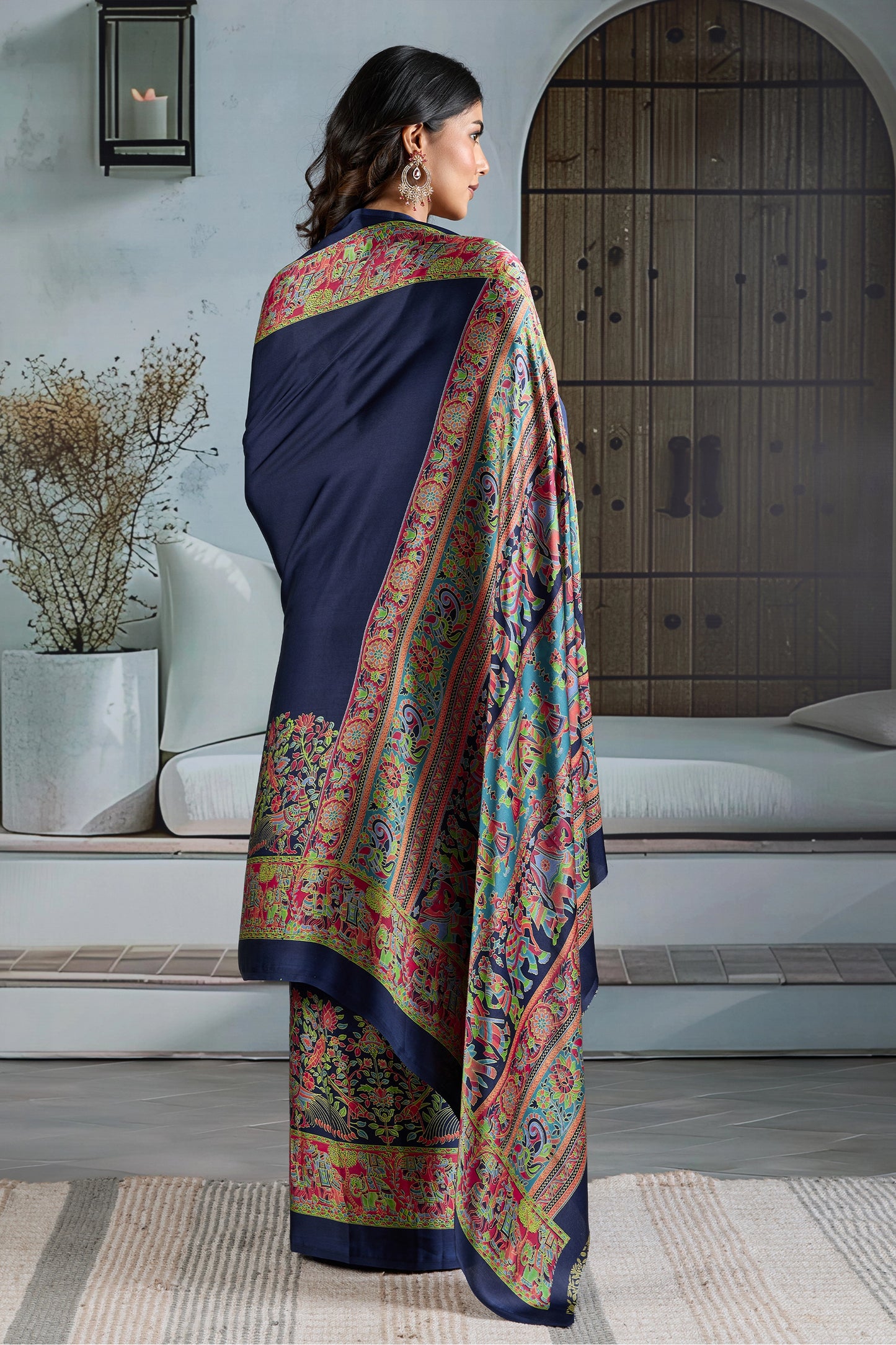 Blue Ajrakh Print Satin Saree-SAR11826_4_SareeButa.com