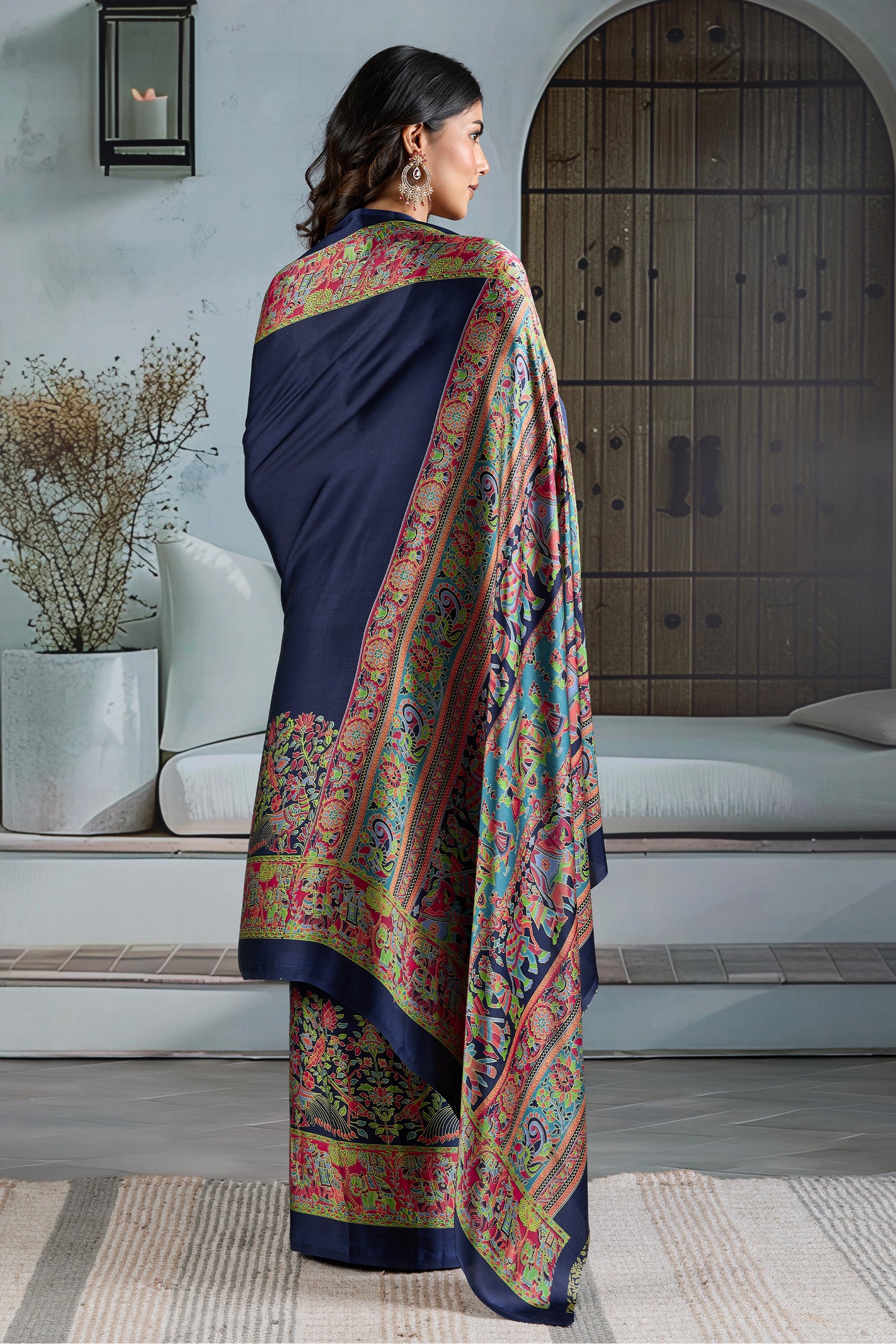 Blue Ajrakh Print Satin Saree-SAR11826_4_SareeButa.com