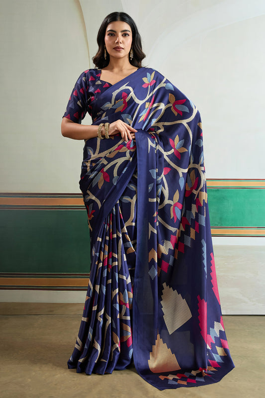 Blue Ajrakh Print Satin Saree-SAR11834_1_SareeButa.com