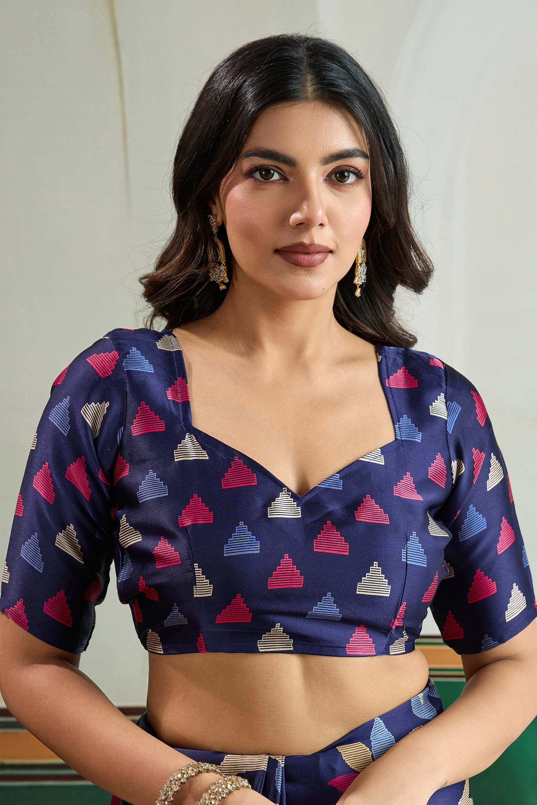 Blue Ajrakh Print Satin Saree-SAR11834_3_SareeButa.com