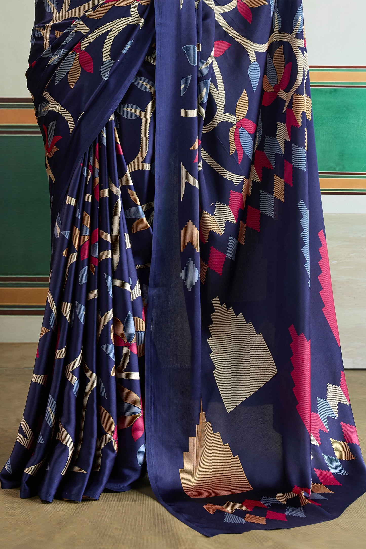 Blue Ajrakh Print Satin Saree-SAR11834_5_SareeButa.com