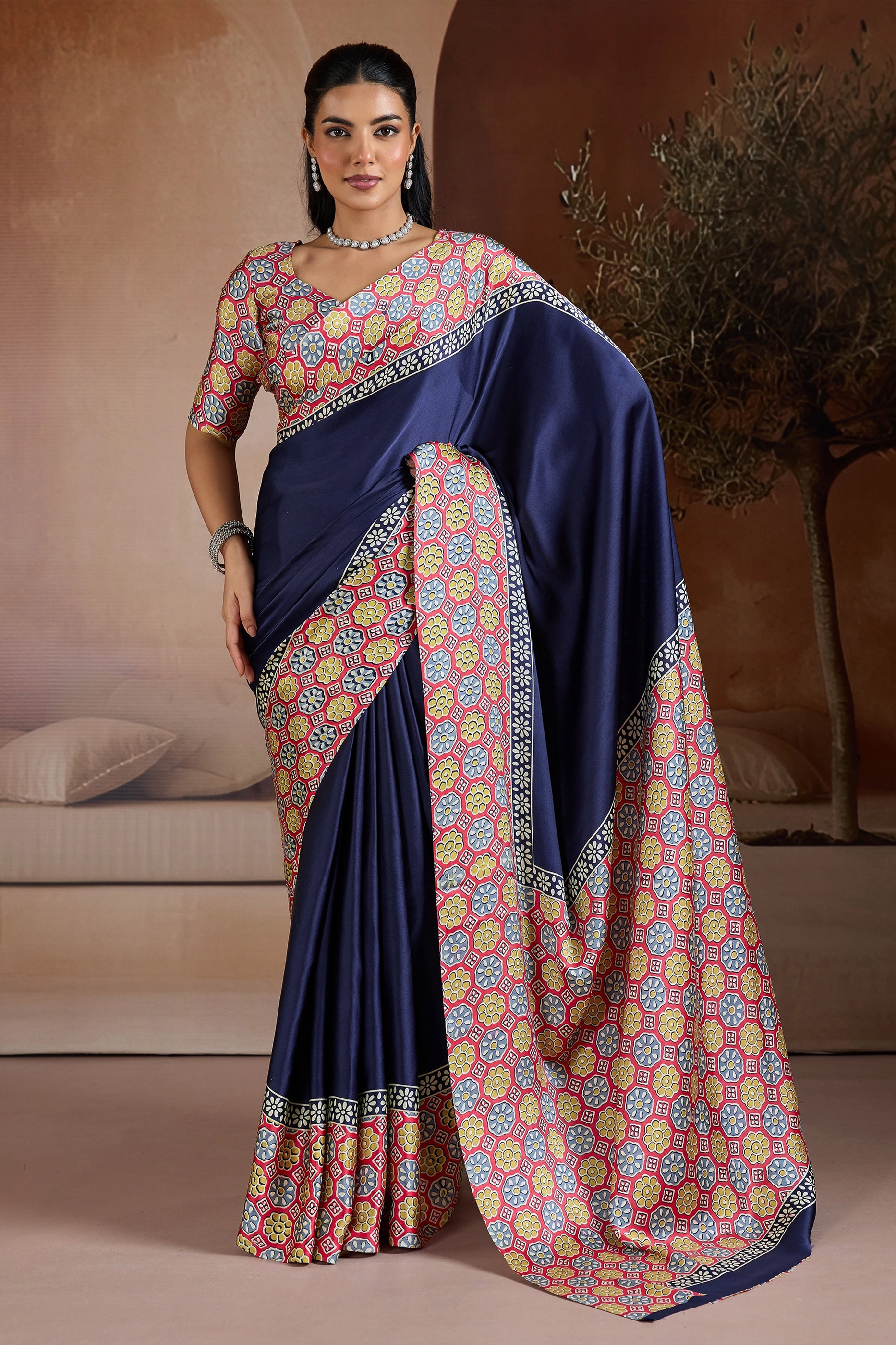 Blue Ajrakh Print Satin Saree-SAR11837_1_SareeButa.com