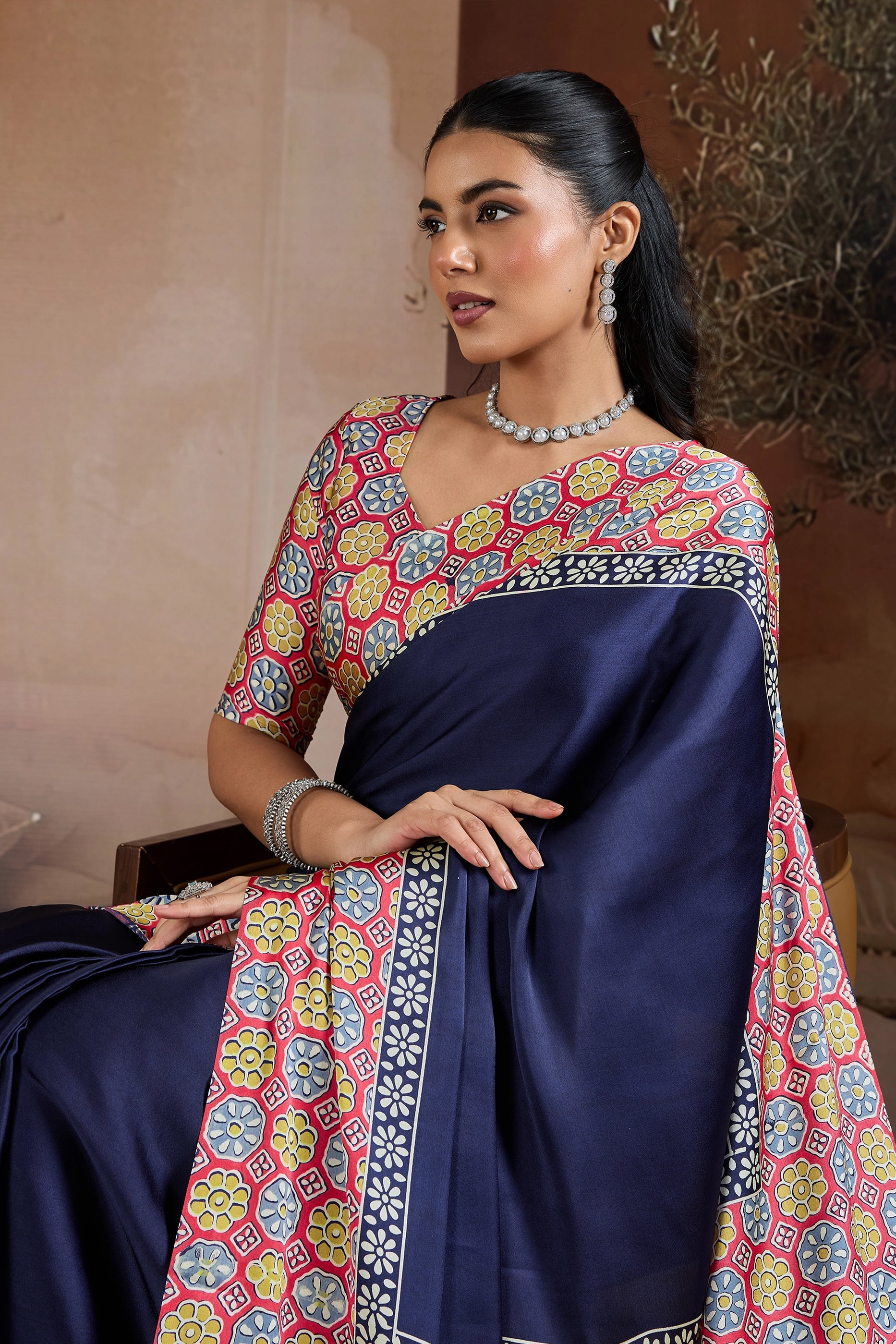 Blue Ajrakh Print Satin Saree-SAR11837_2_SareeButa.com