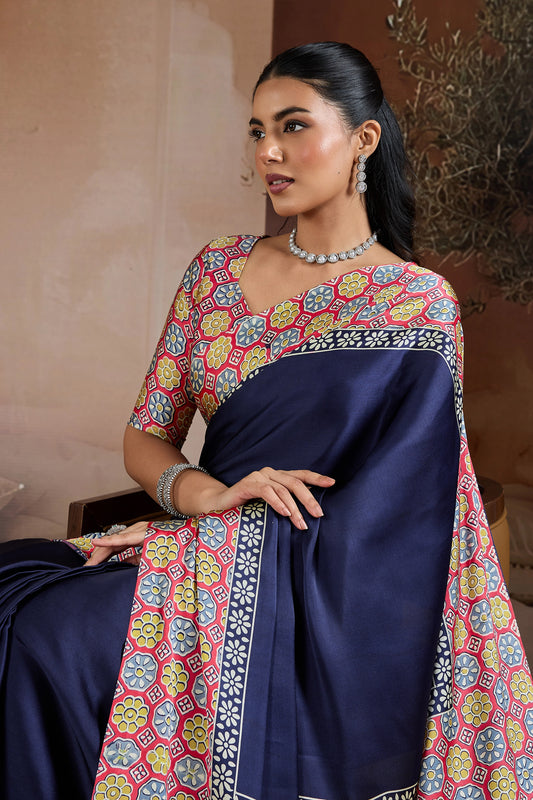 Blue Ajrakh Print Satin Saree-SAR11837_2_SareeButa.com