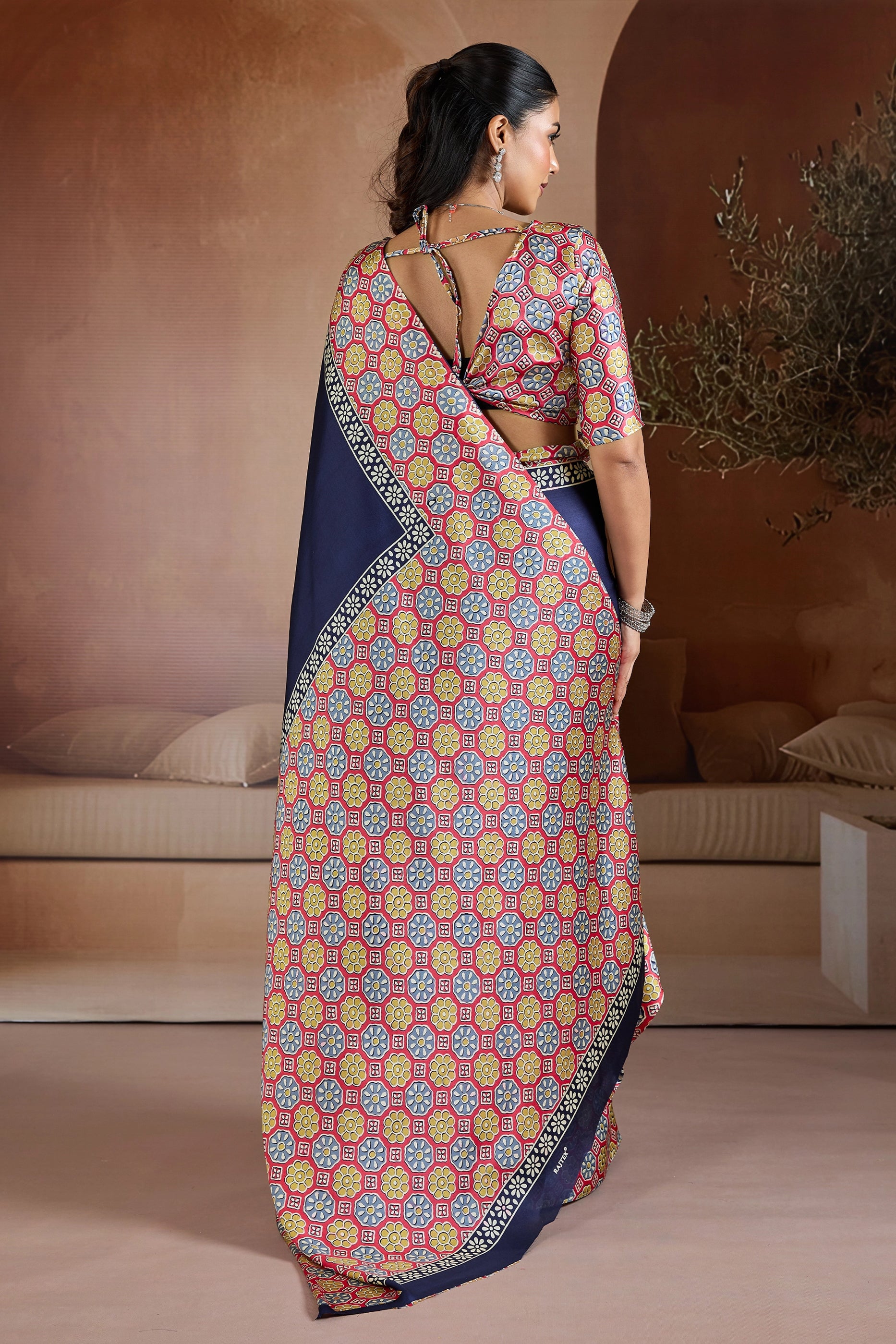 Blue Ajrakh Print Satin Saree-SAR11837_3_SareeButa.com
