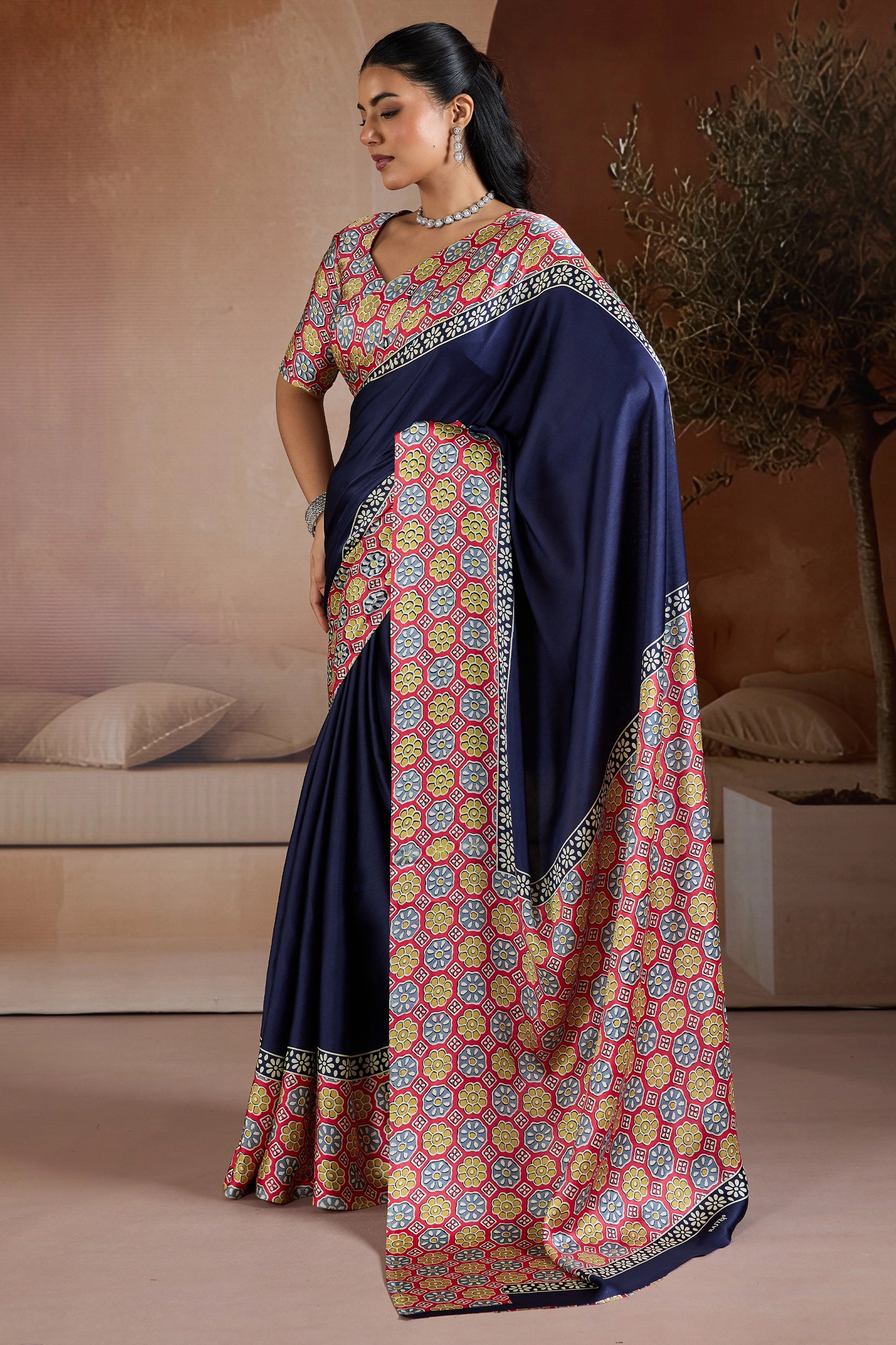Blue Ajrakh Print Satin Saree-SAR11837_4_SareeButa.com