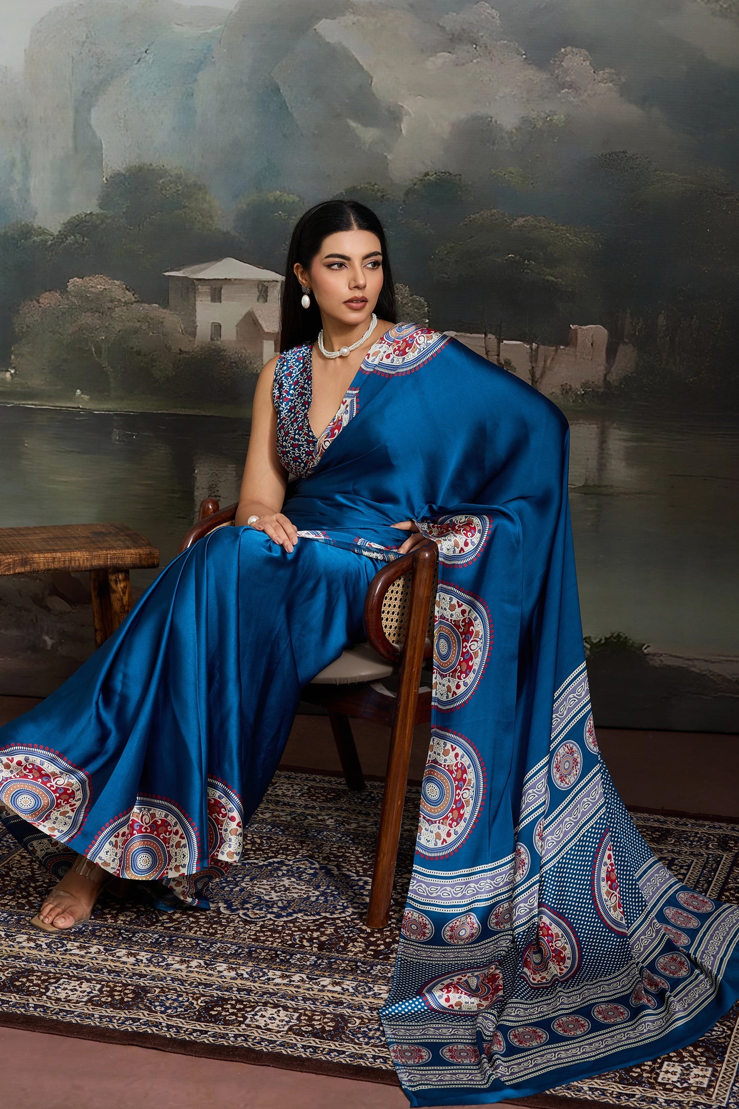 Blue Ajrakh Print Satin Saree-SAR11866_3_SareeButa.com