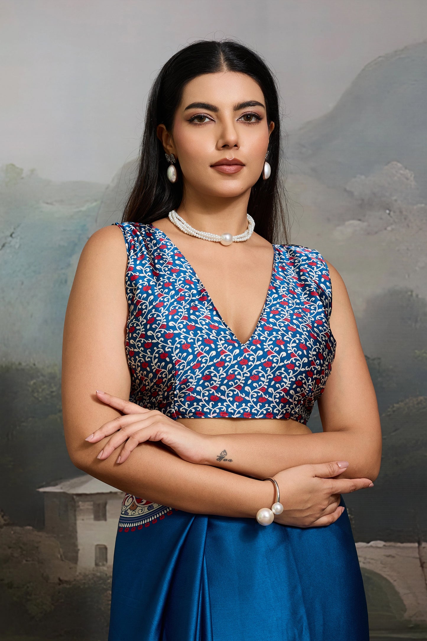 Blue Ajrakh Print Satin Saree-SAR11866_5_SareeButa.com