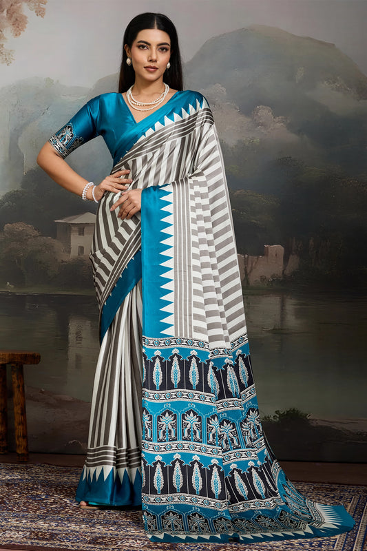Blue Ajrakh Print Satin Saree-SAR11869_1_SareeButa.com