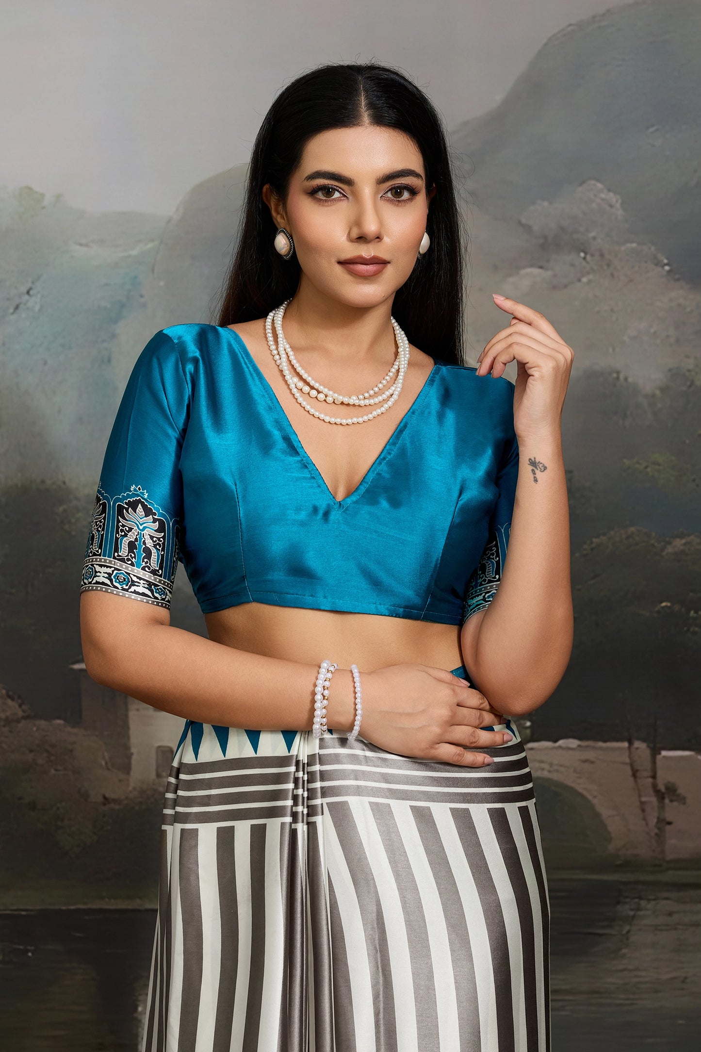 Blue Ajrakh Print Satin Saree-SAR11869_5_SareeButa.com