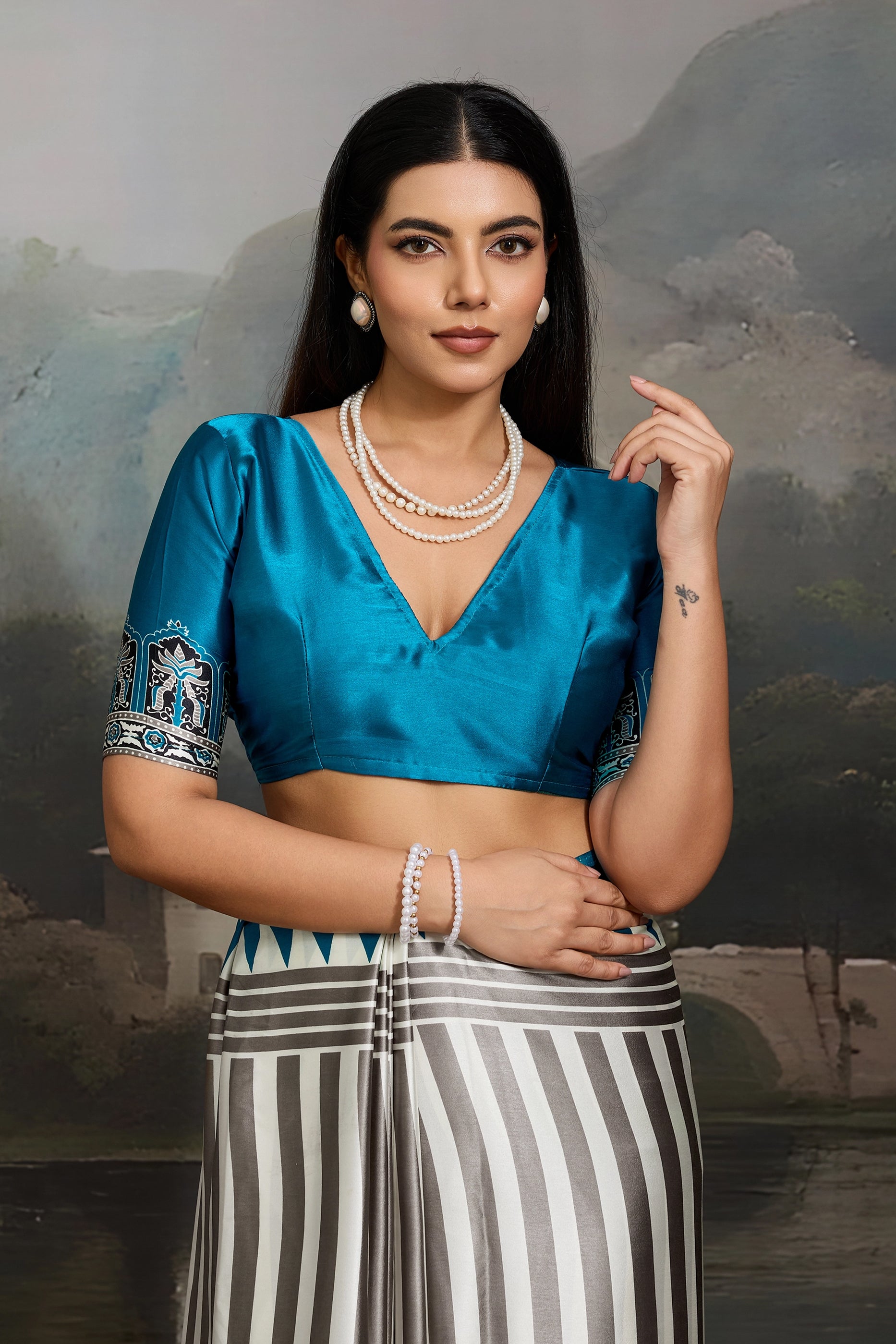 Blue Ajrakh Print Satin Saree-SAR11869_5_SareeButa.com