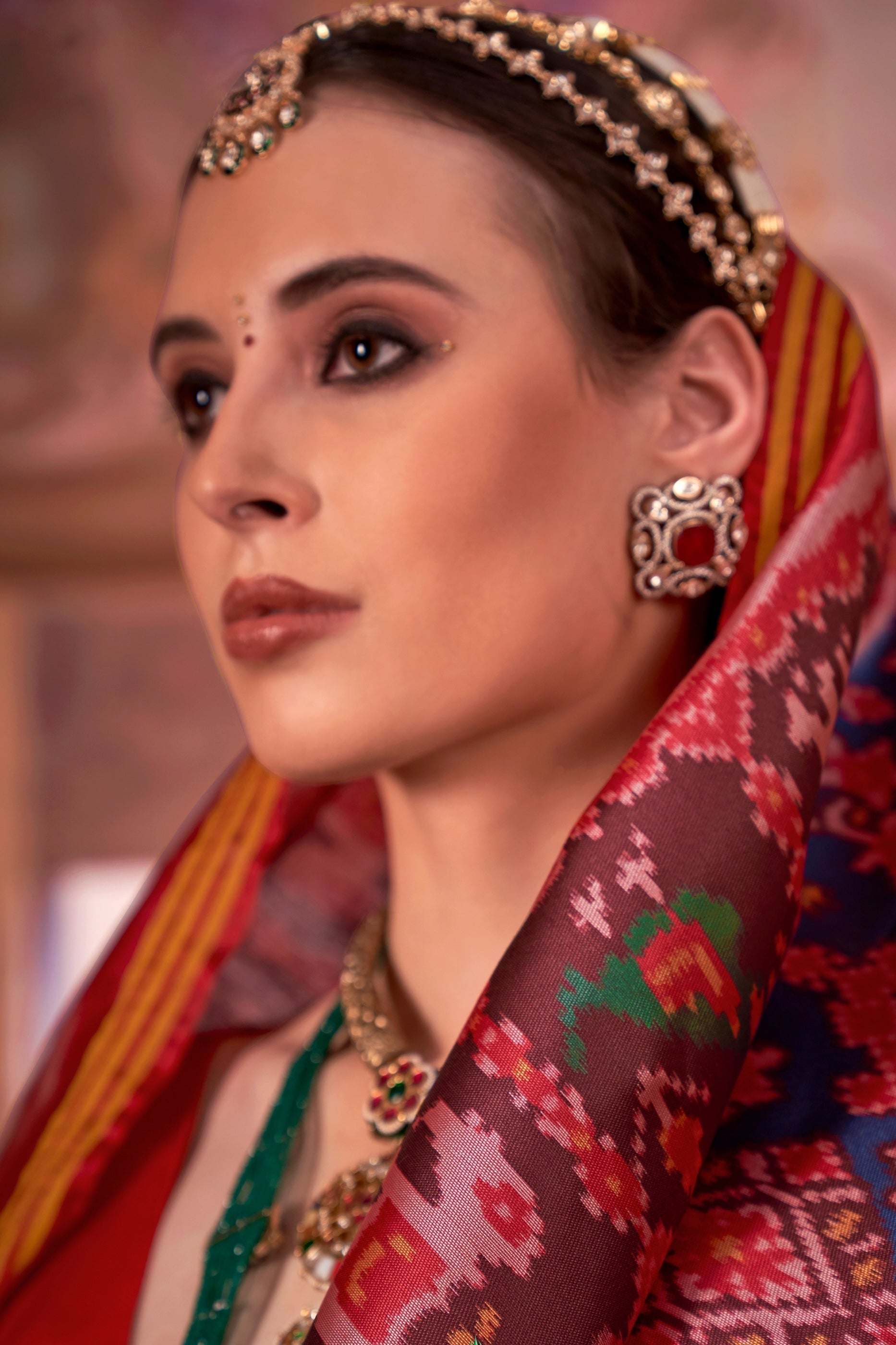 Blue And Red Printed Patola Silk Saree-SAR11355_2_SareeButa.com