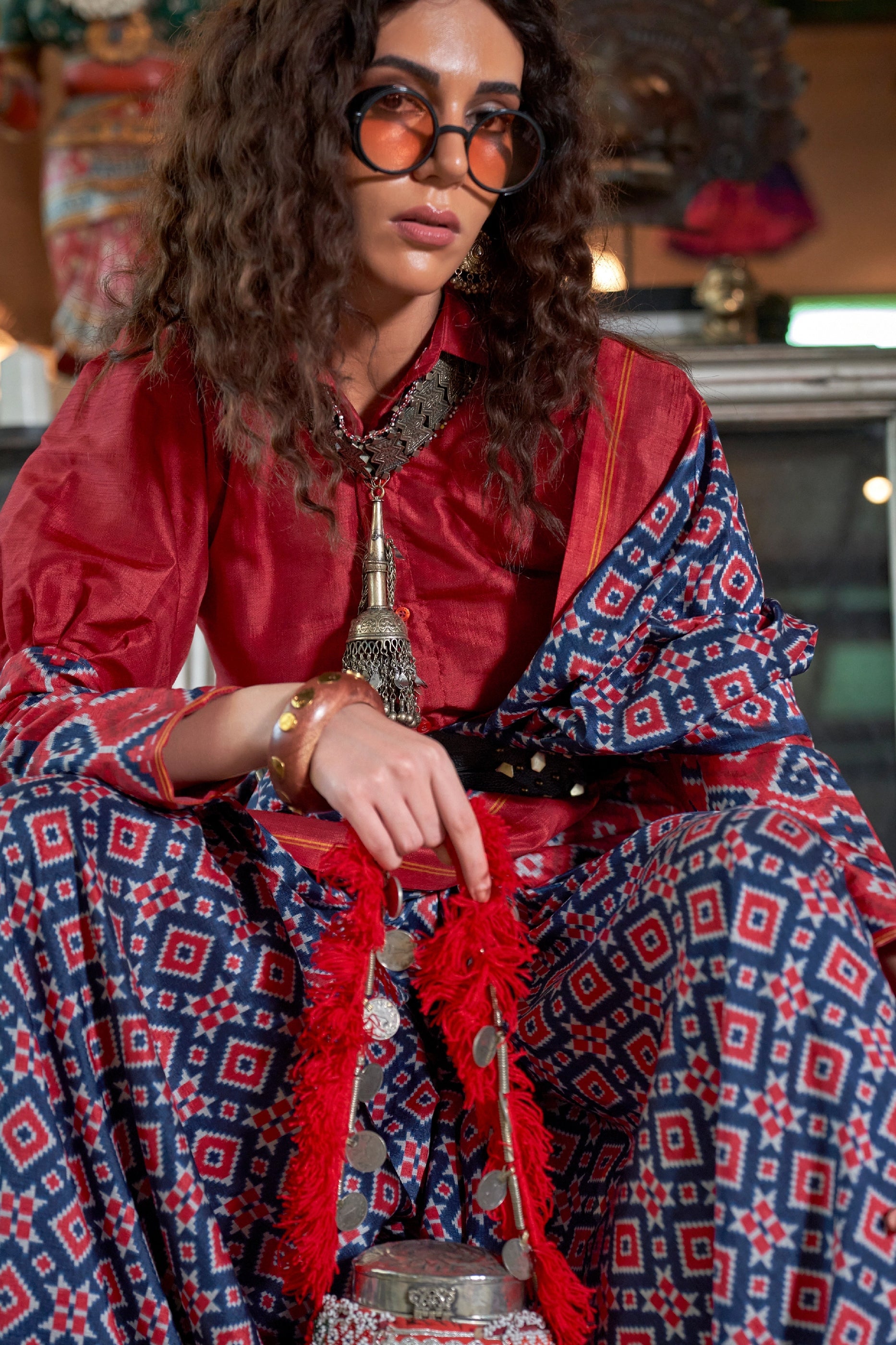 Blue And Red Printed Silk Saree-SAR11332_2_SareeButa.com