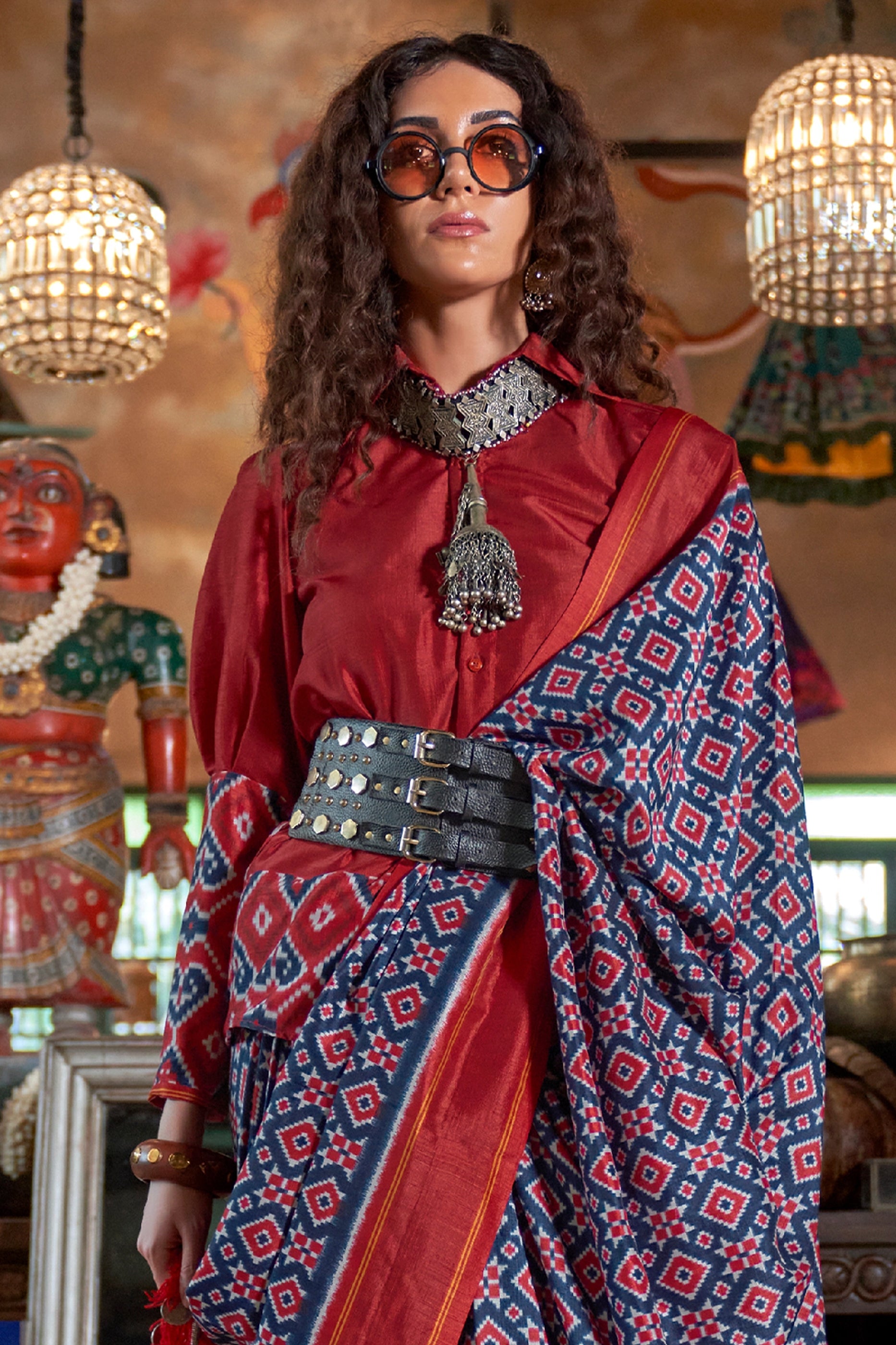 Blue And Red Printed Silk Saree-SAR11332_3_SareeButa.com