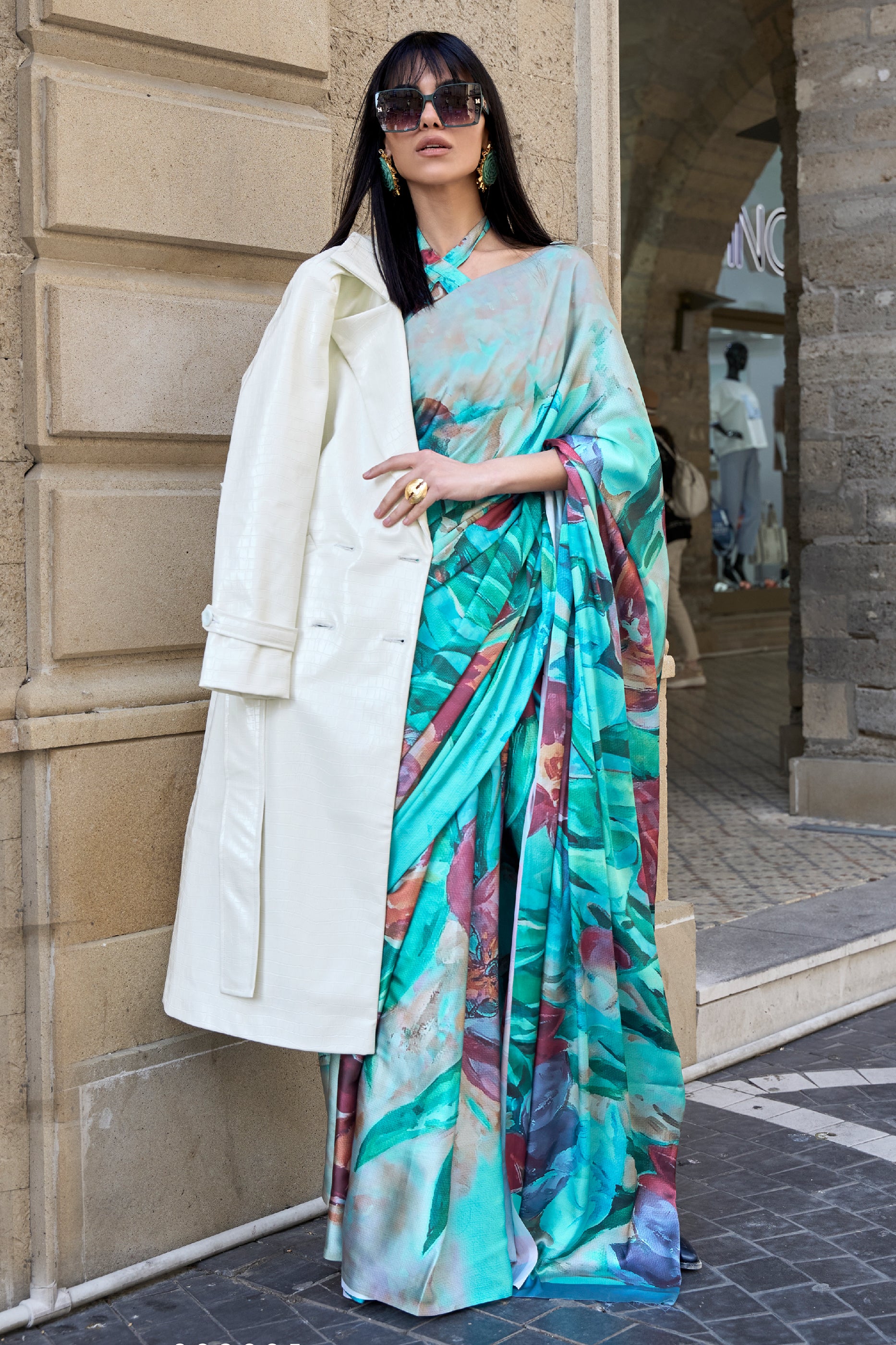 Blue Digital Print Satin Saree-SAR12391_1_SareeButa.com