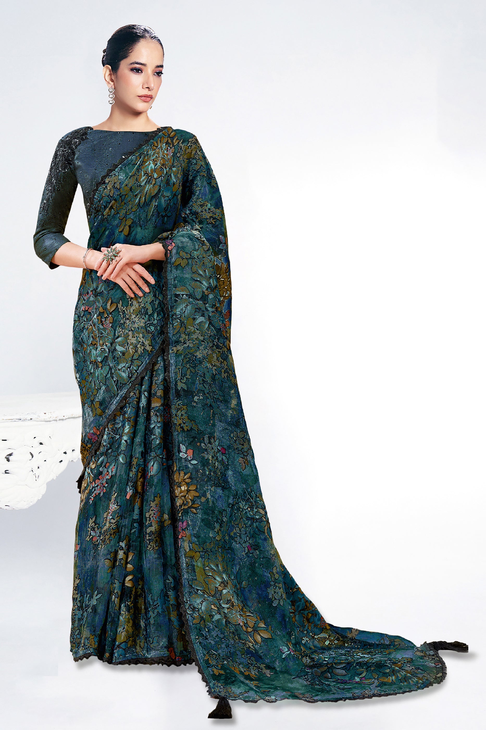Blue Digital Printed Brasso Silk Saree-SAR10273_1_SareeButa.com
