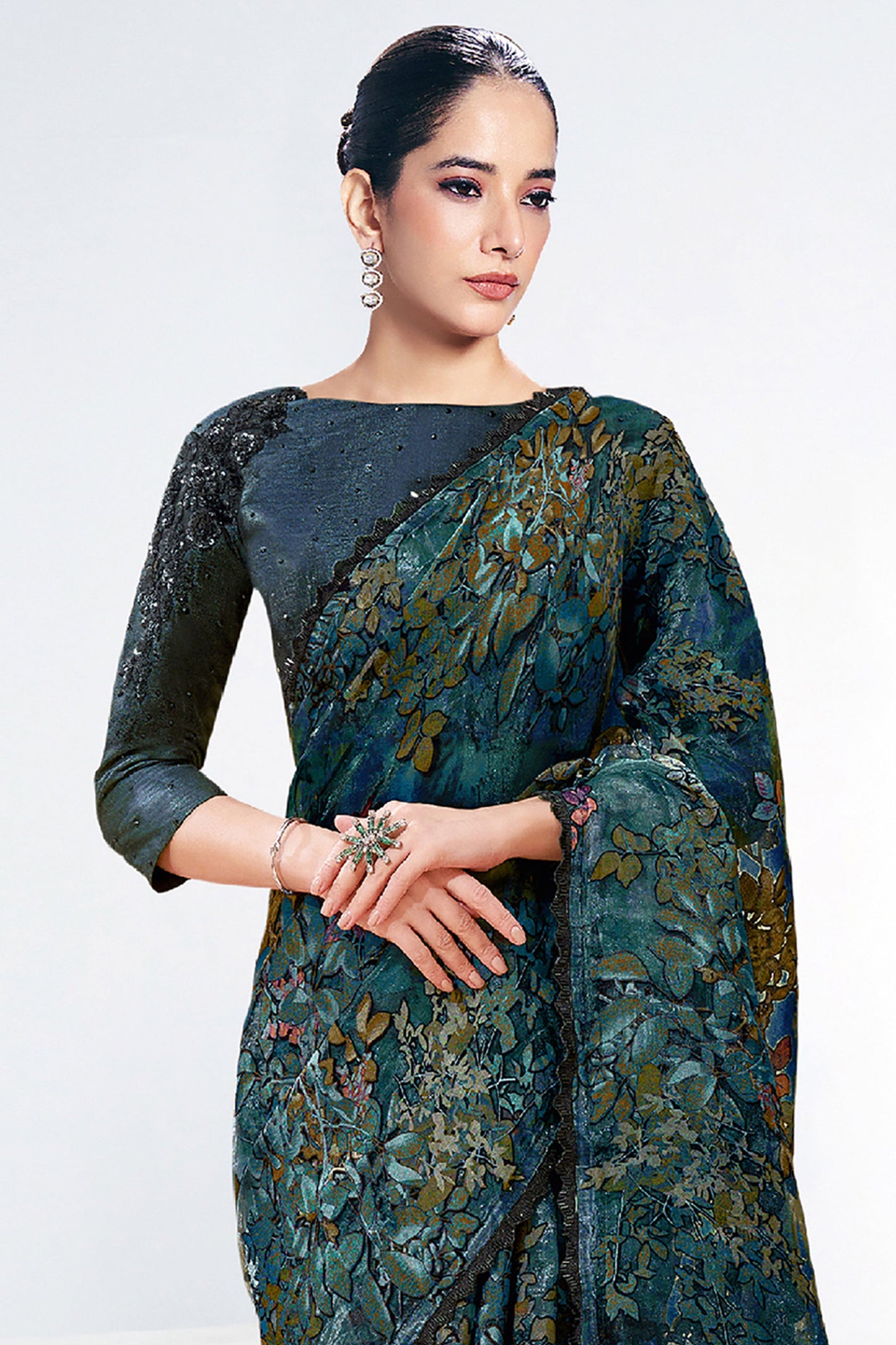 Blue Digital Printed Brasso Silk Saree-SAR10273_2_SareeButa.com