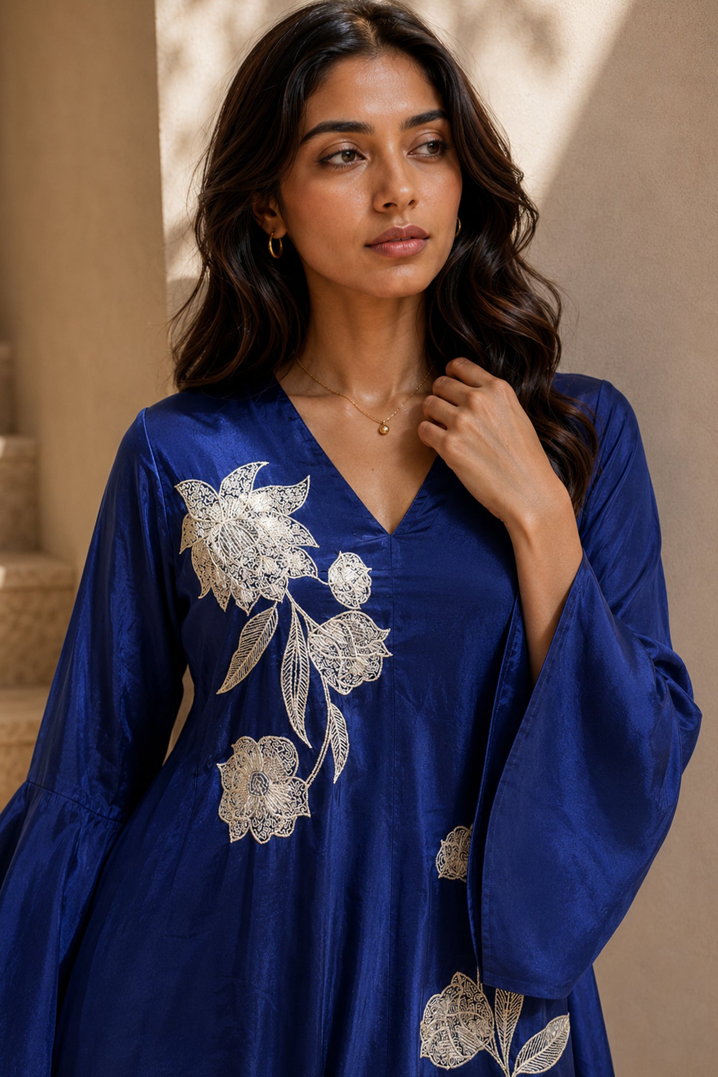 Blue Embroidered Crepe Co-Ord Set-SAR13124_2_SareeButa.com