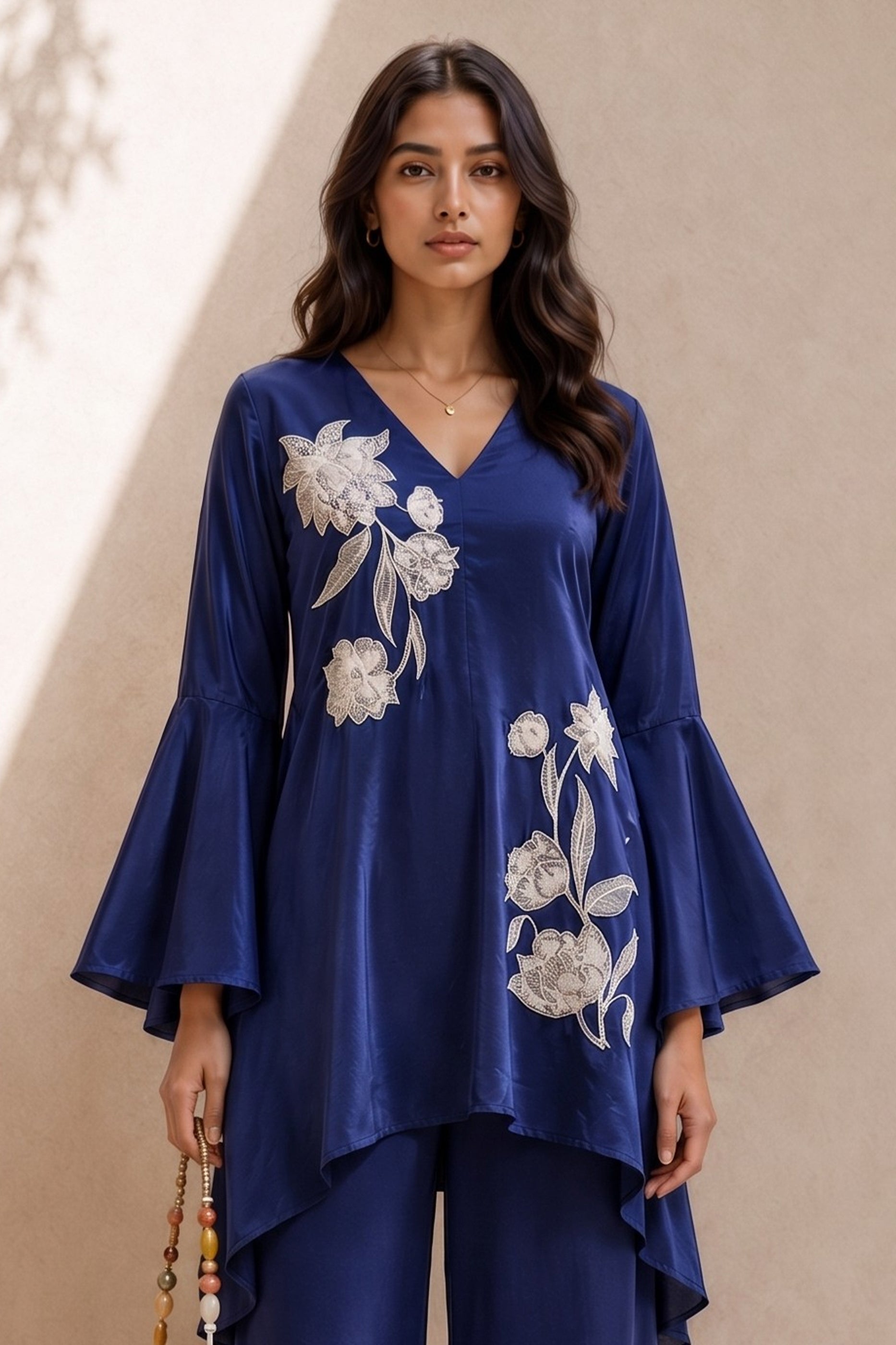 Blue Embroidered Crepe Co-Ord Set-SAR13124_5_SareeButa.com